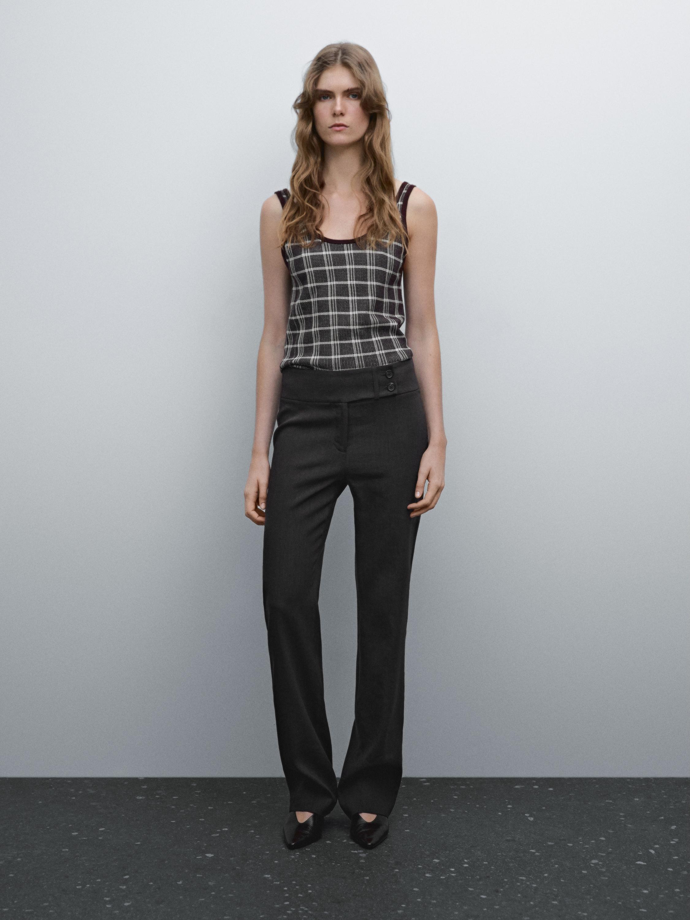 Pantalon regular fit taille moyenne élastiqué