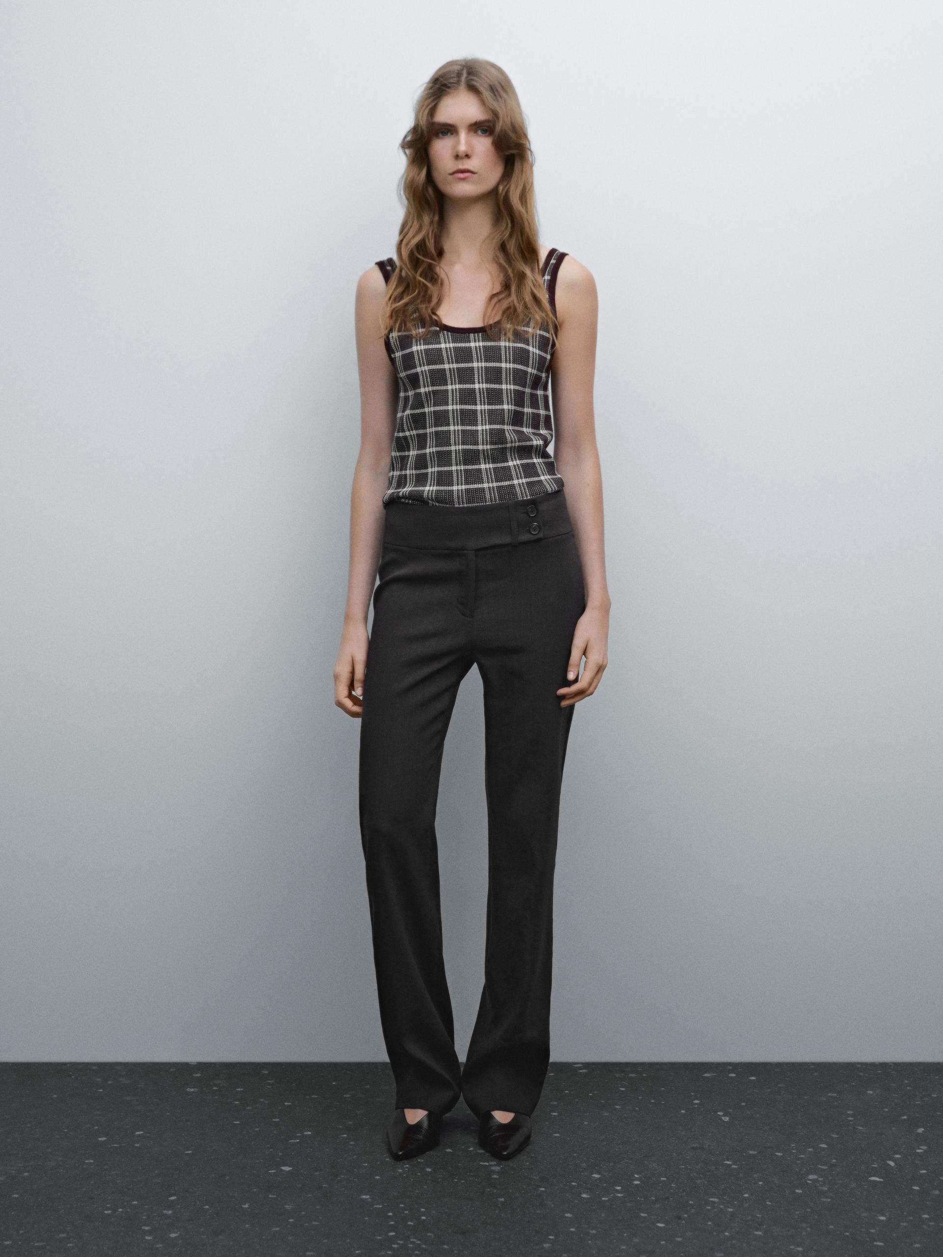 Pantaloni Regular Fit Vita Media Stretch - Marrone - 42 (It 46) - Massimo Dutti - Femminile