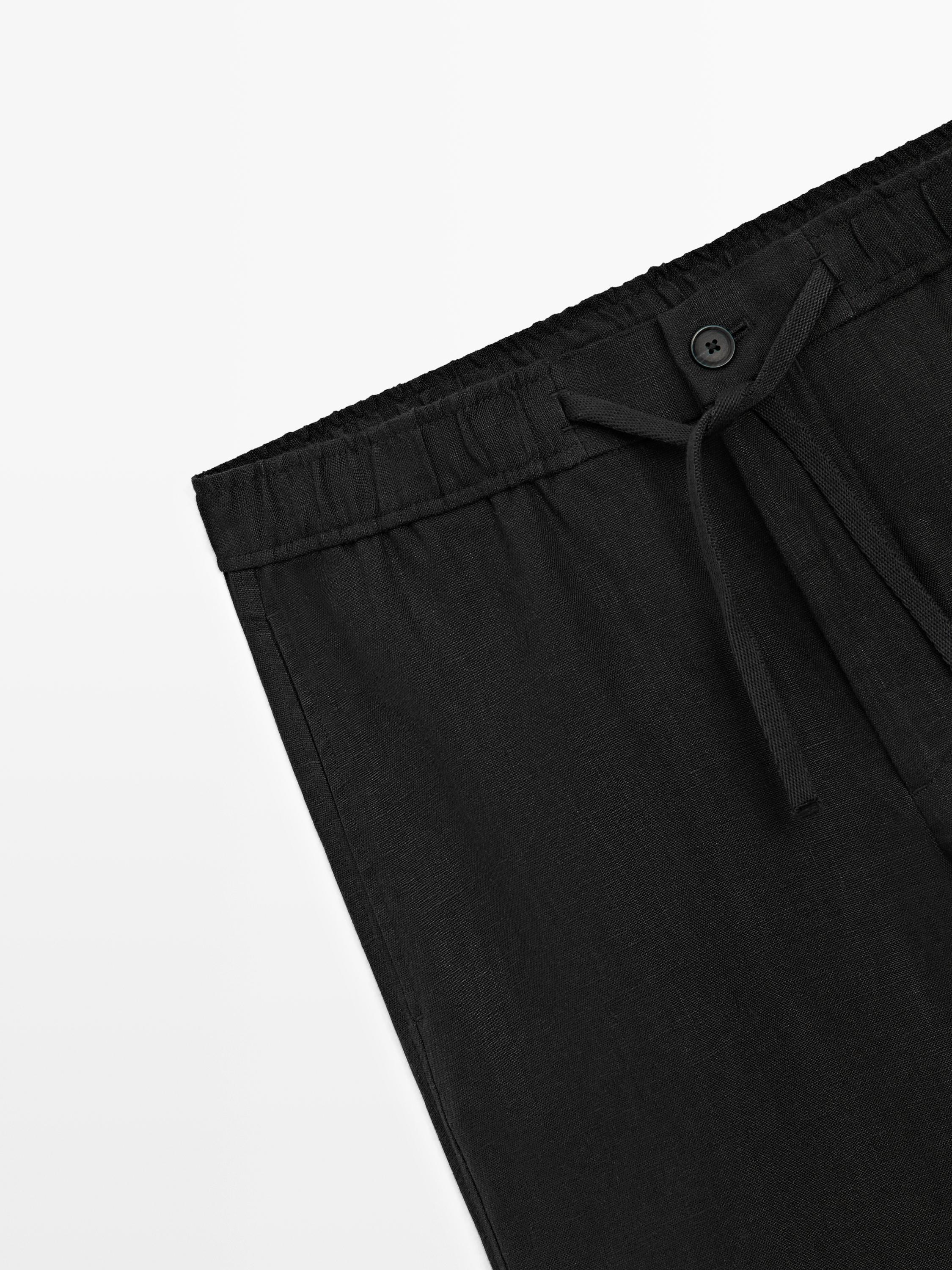 Linen jogger fit pants — BLACK