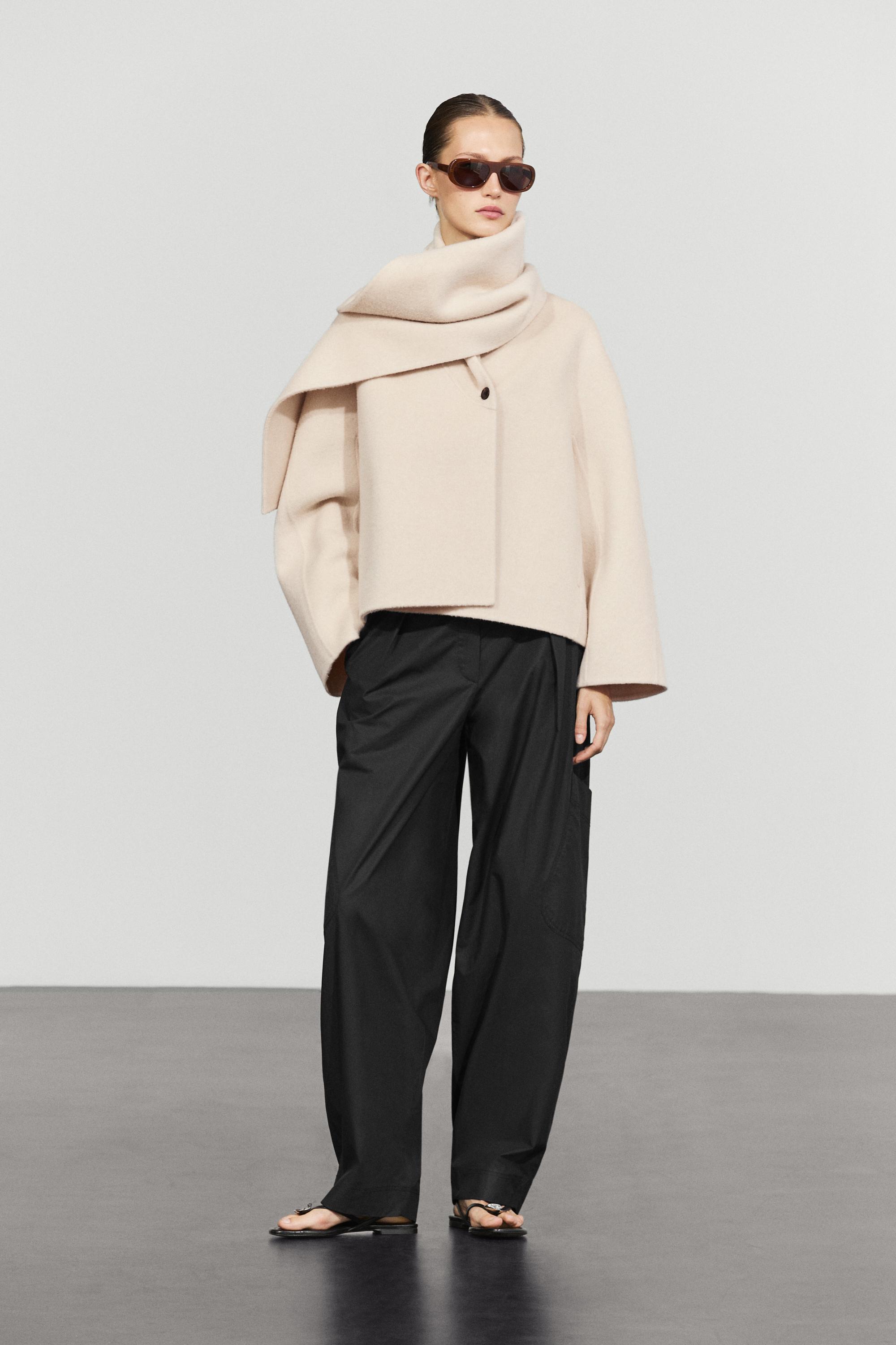 Short coat with scarf detail — Off white