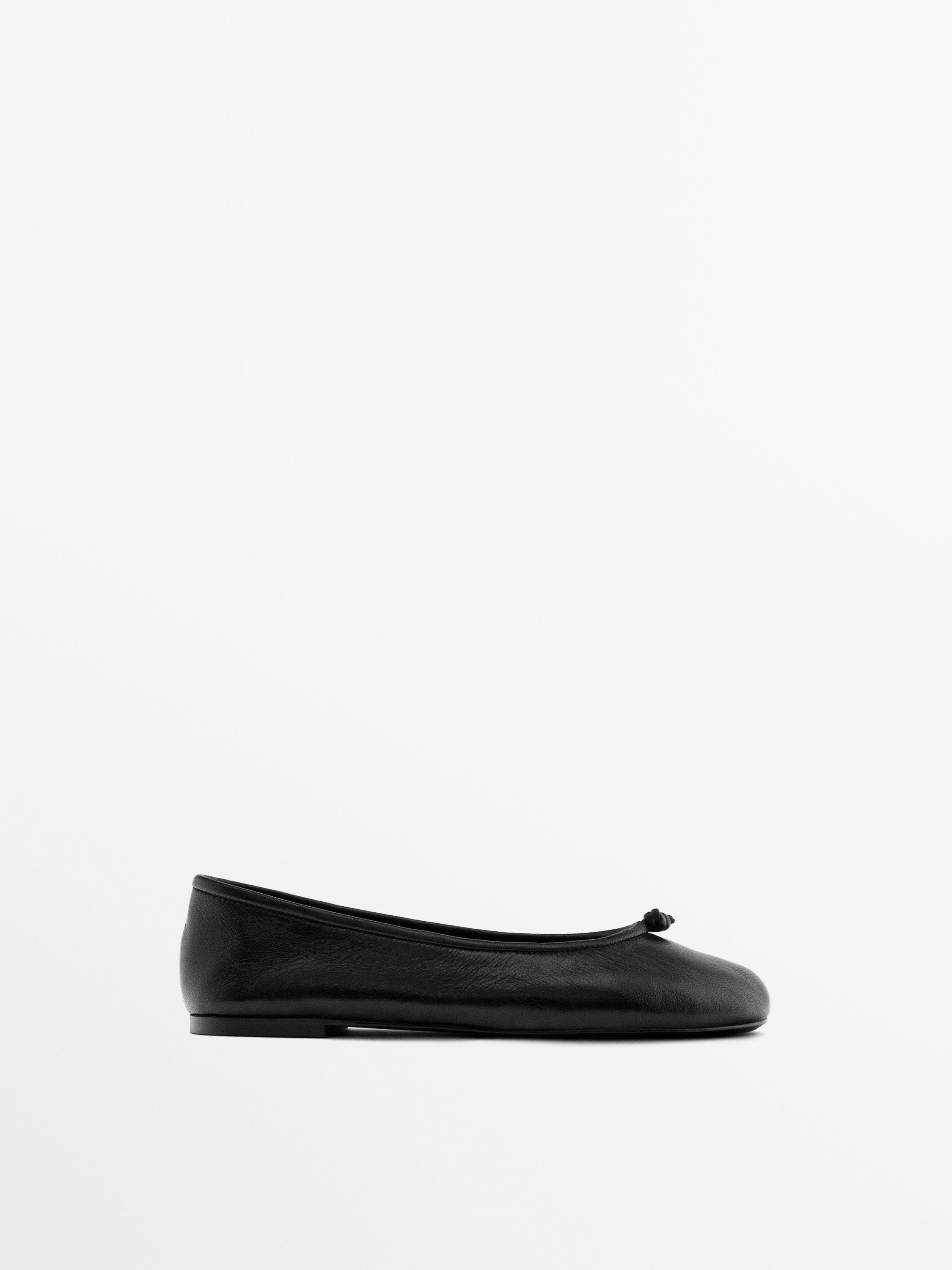 Leather knot ballerina flats — BLACK