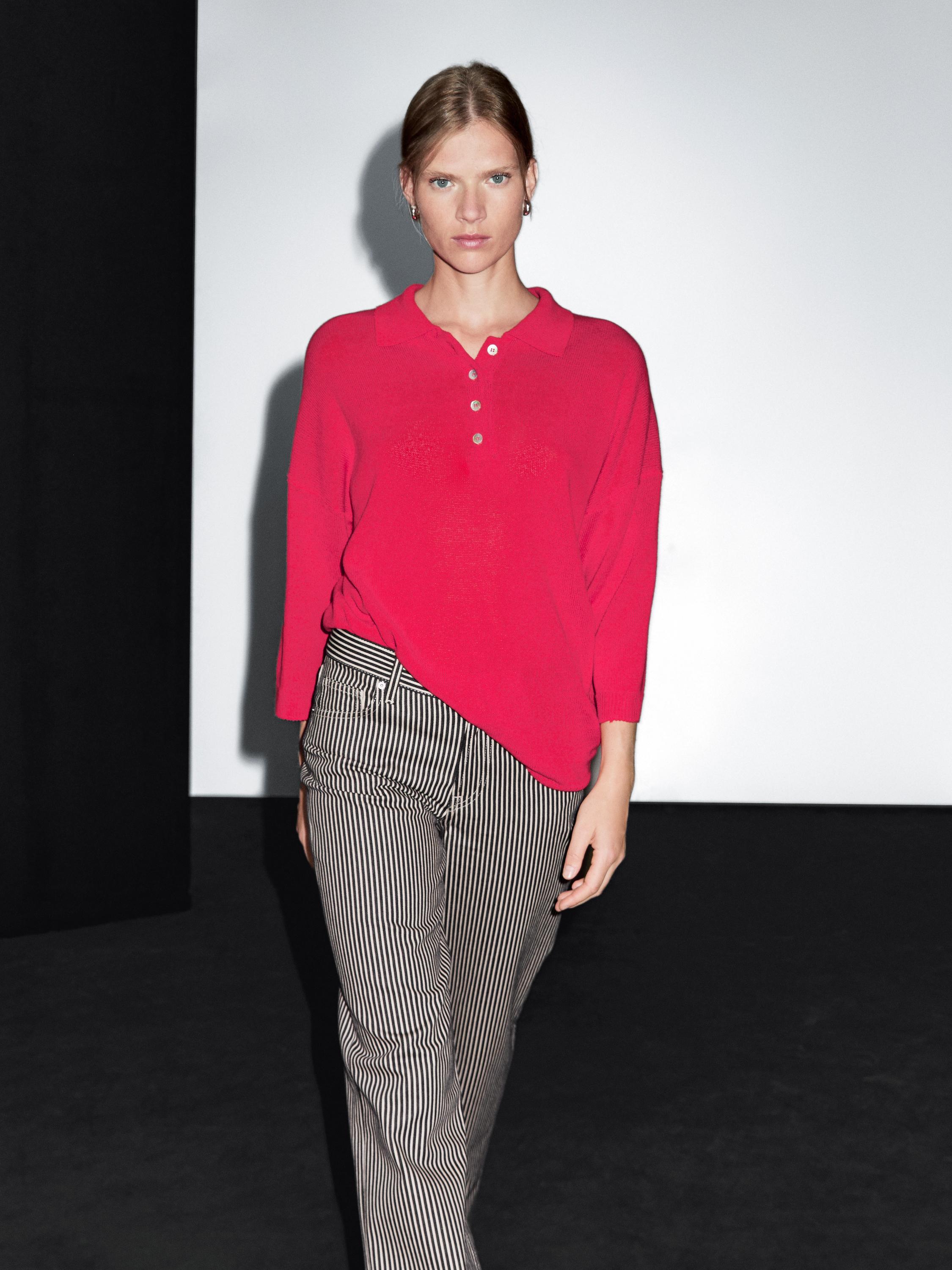 Striped low-rise straight-leg jeans