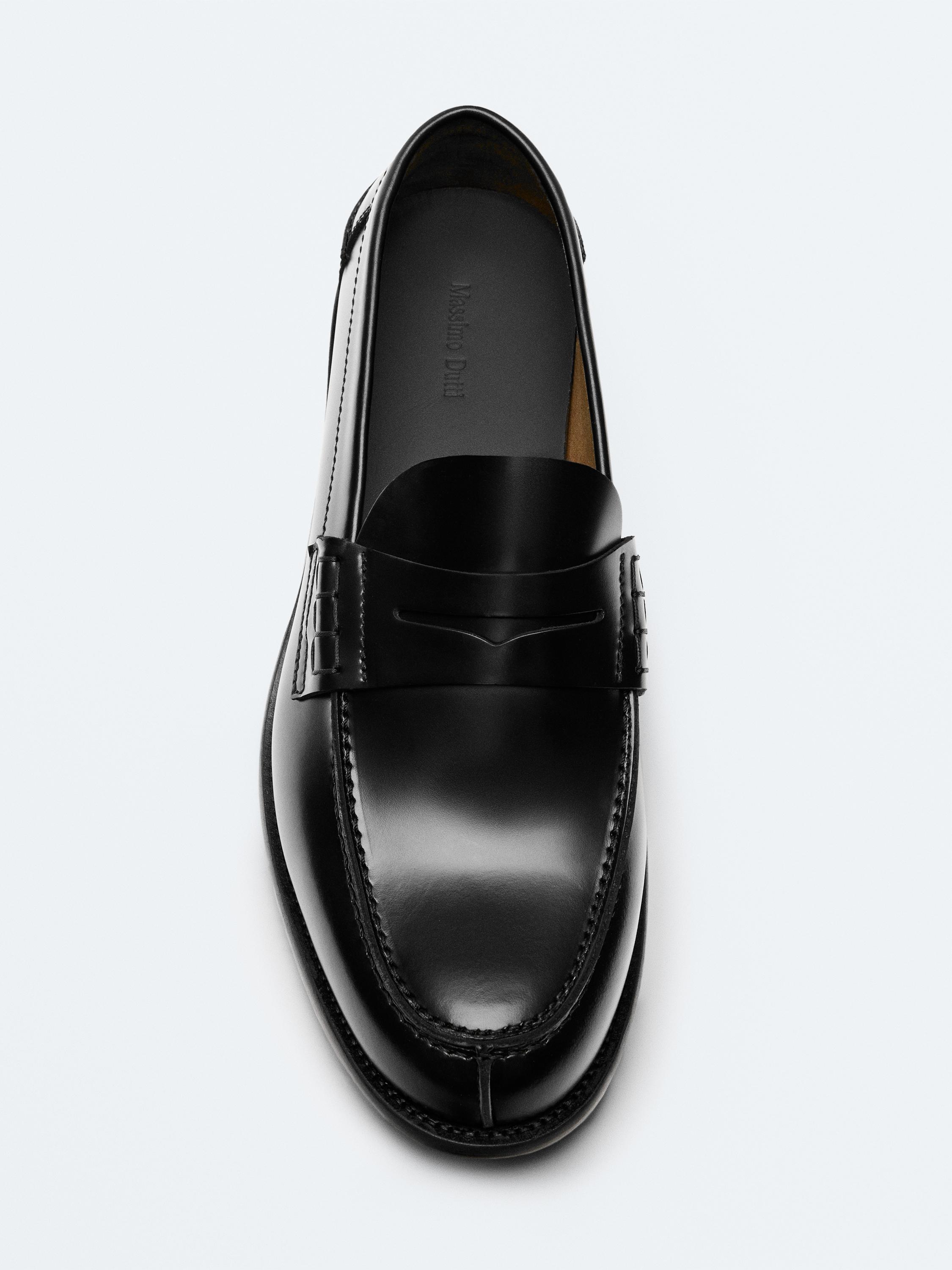Leather loafers with penny strap — BLACK