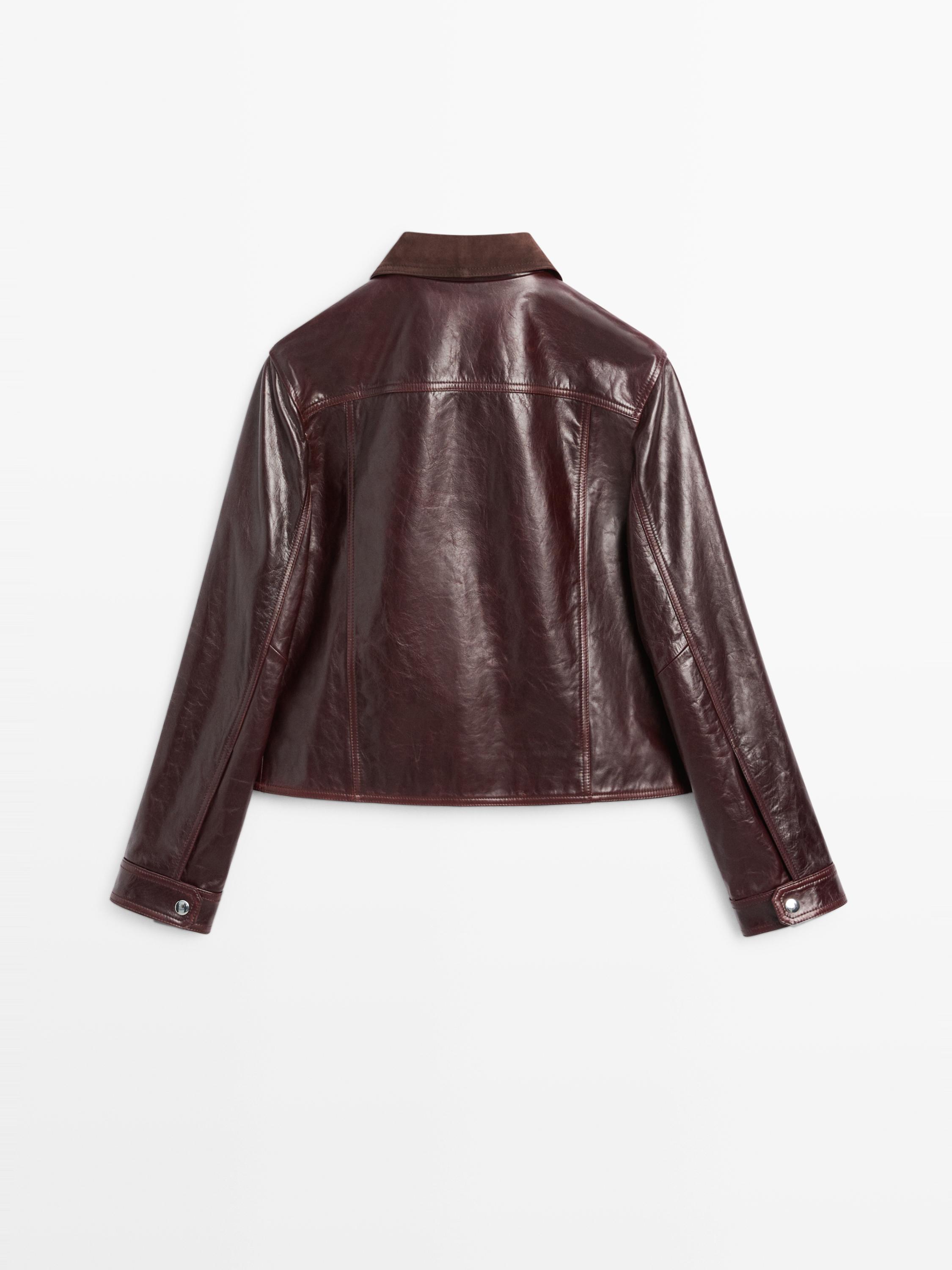 Nappa leather jacket with contrast suede collar