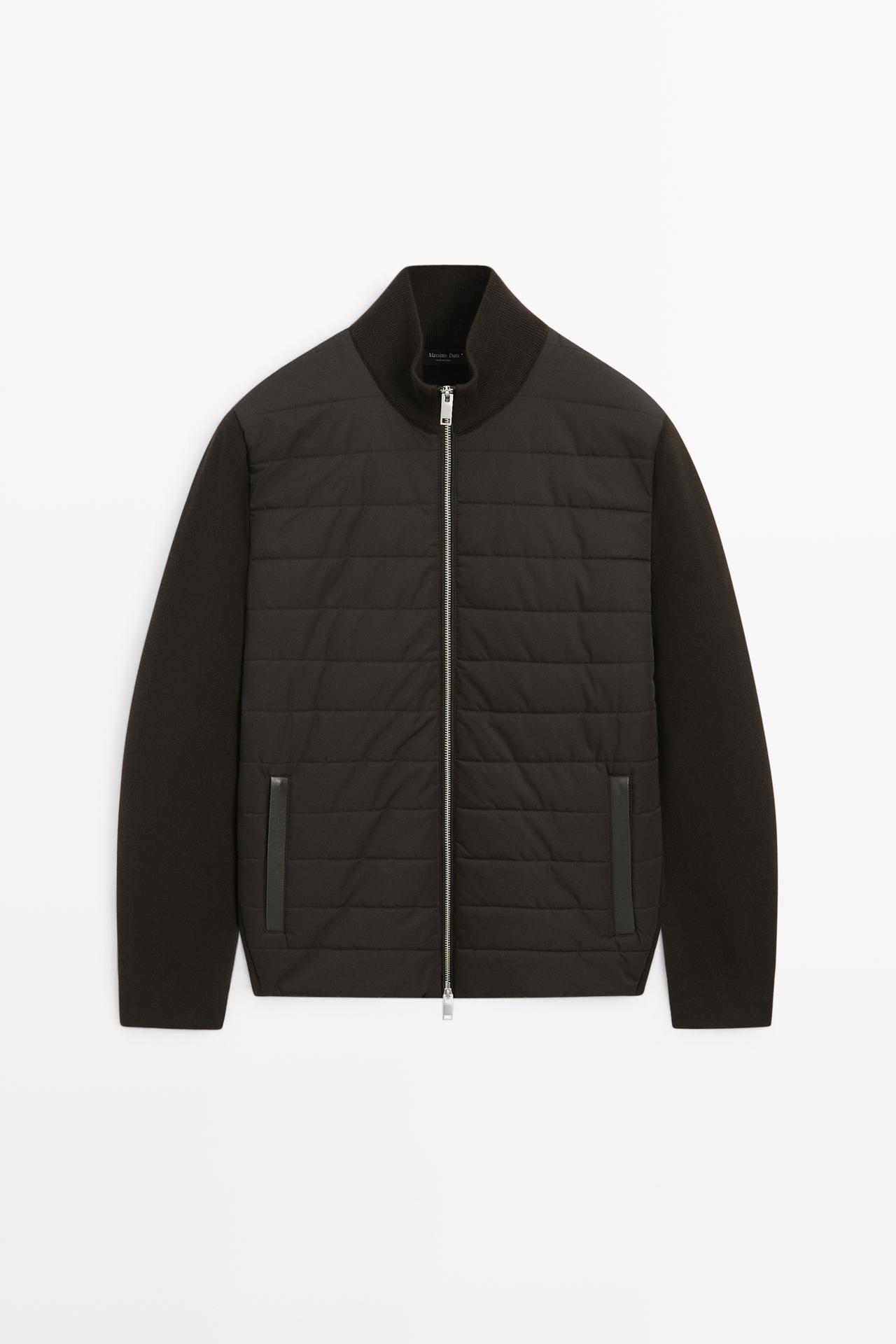 Blended fabric stand-collar cardigan — BROWN