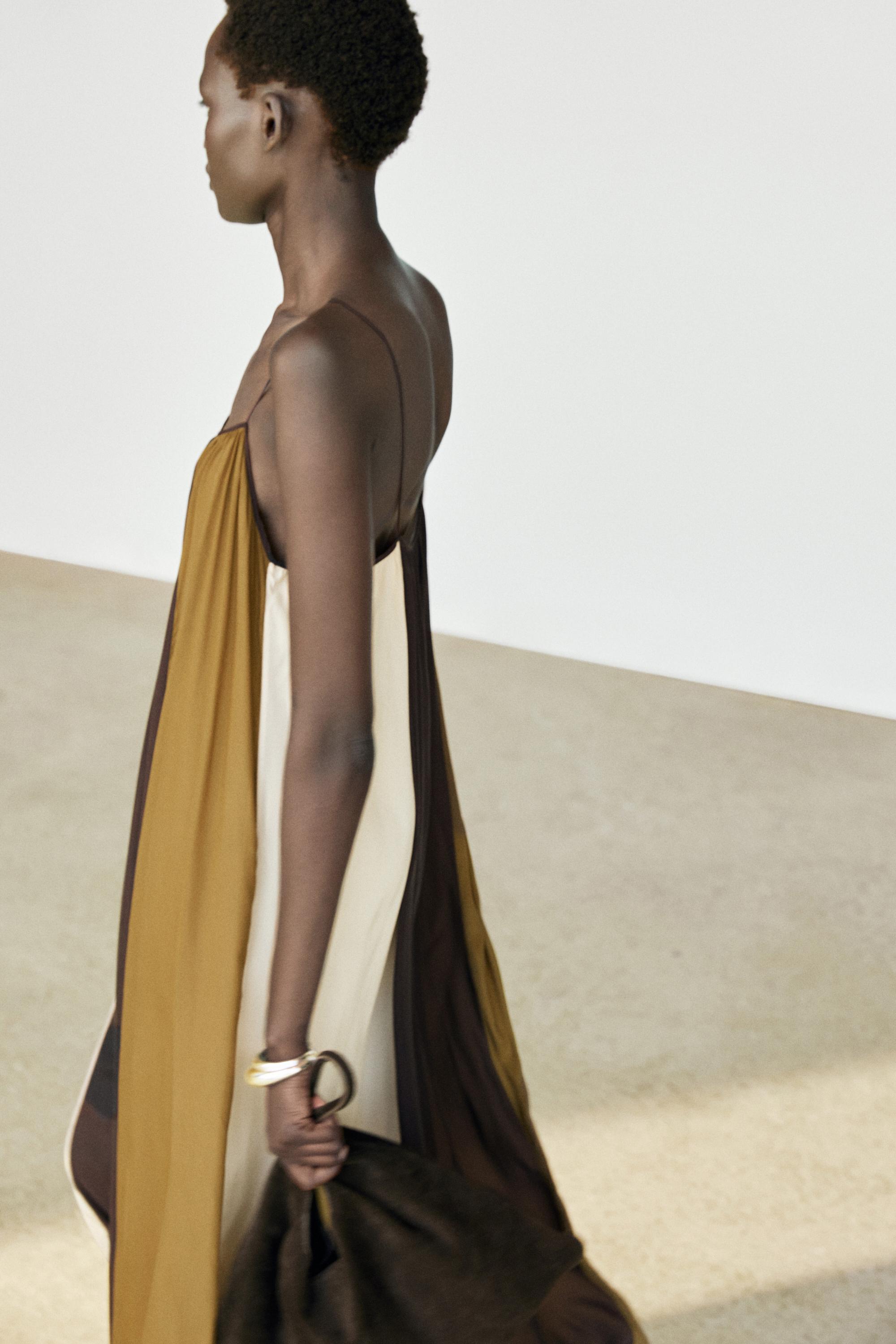 Flowing strappy midi dress — BROWN