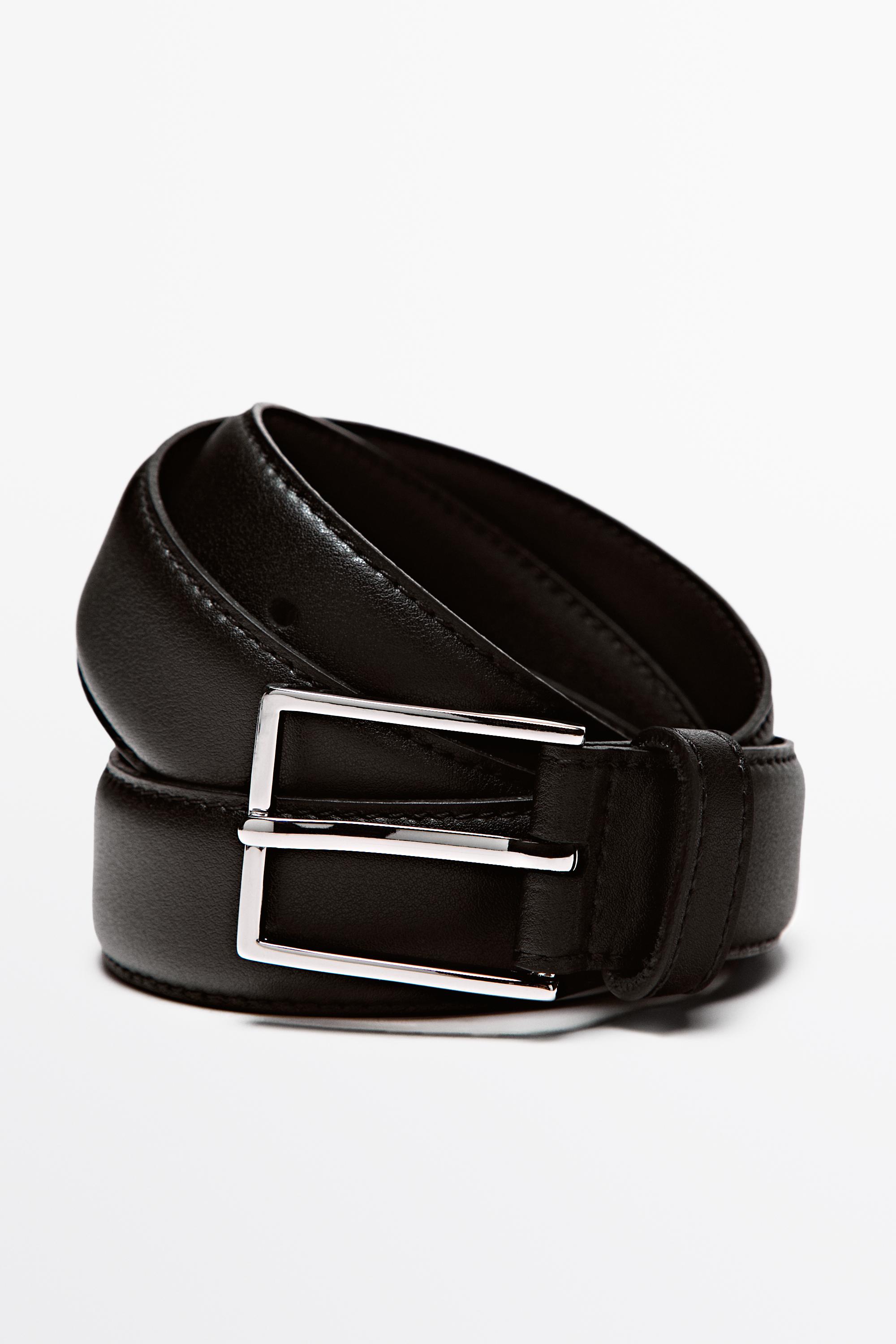 Smart nappa leather belt with topstitching — BLACK