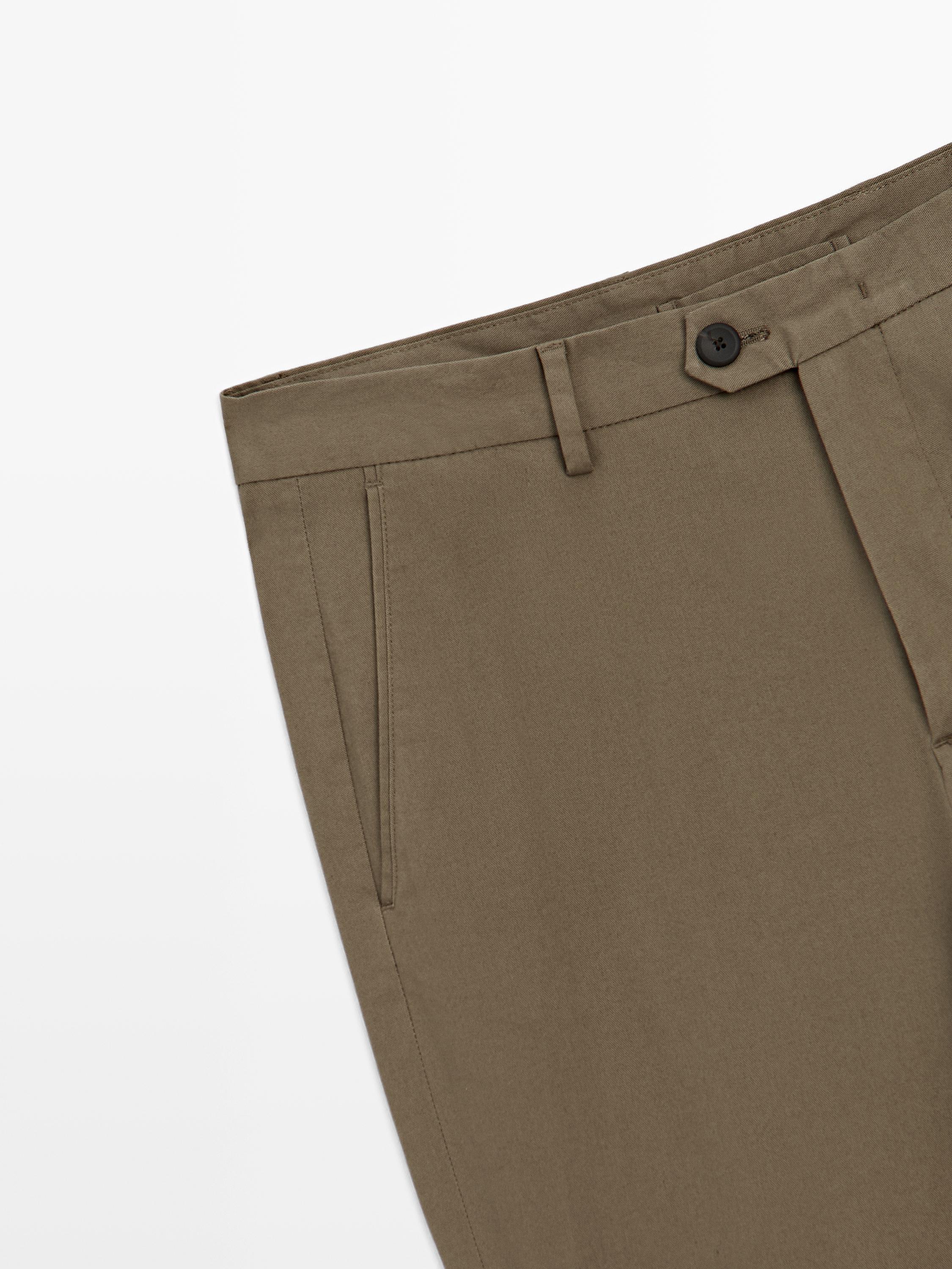 Slim fit cotton blend trousers