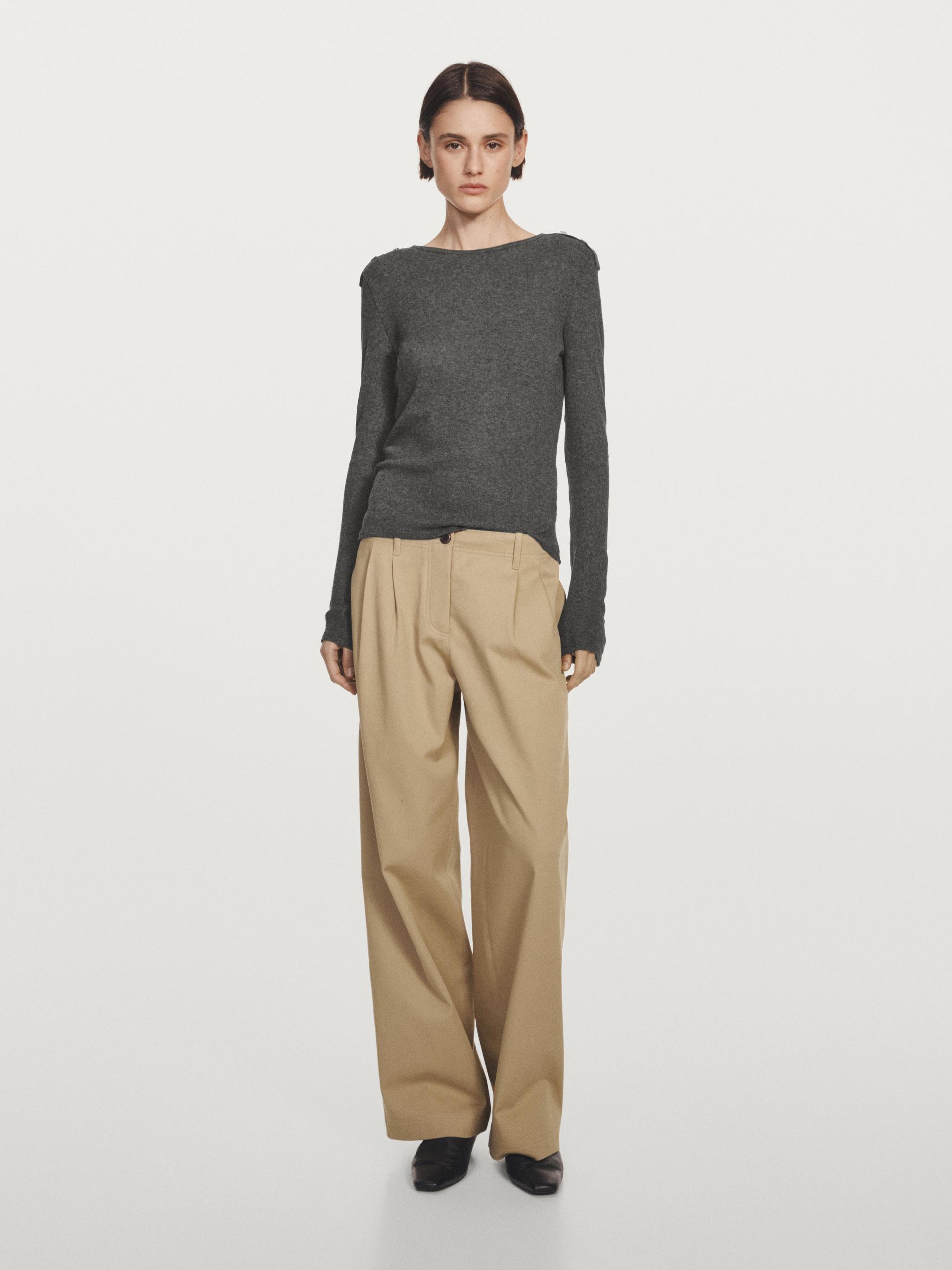 Camiseta Punto Detalle Hombro - Gris Vigoré - M - Massimo Dutti - Mujer