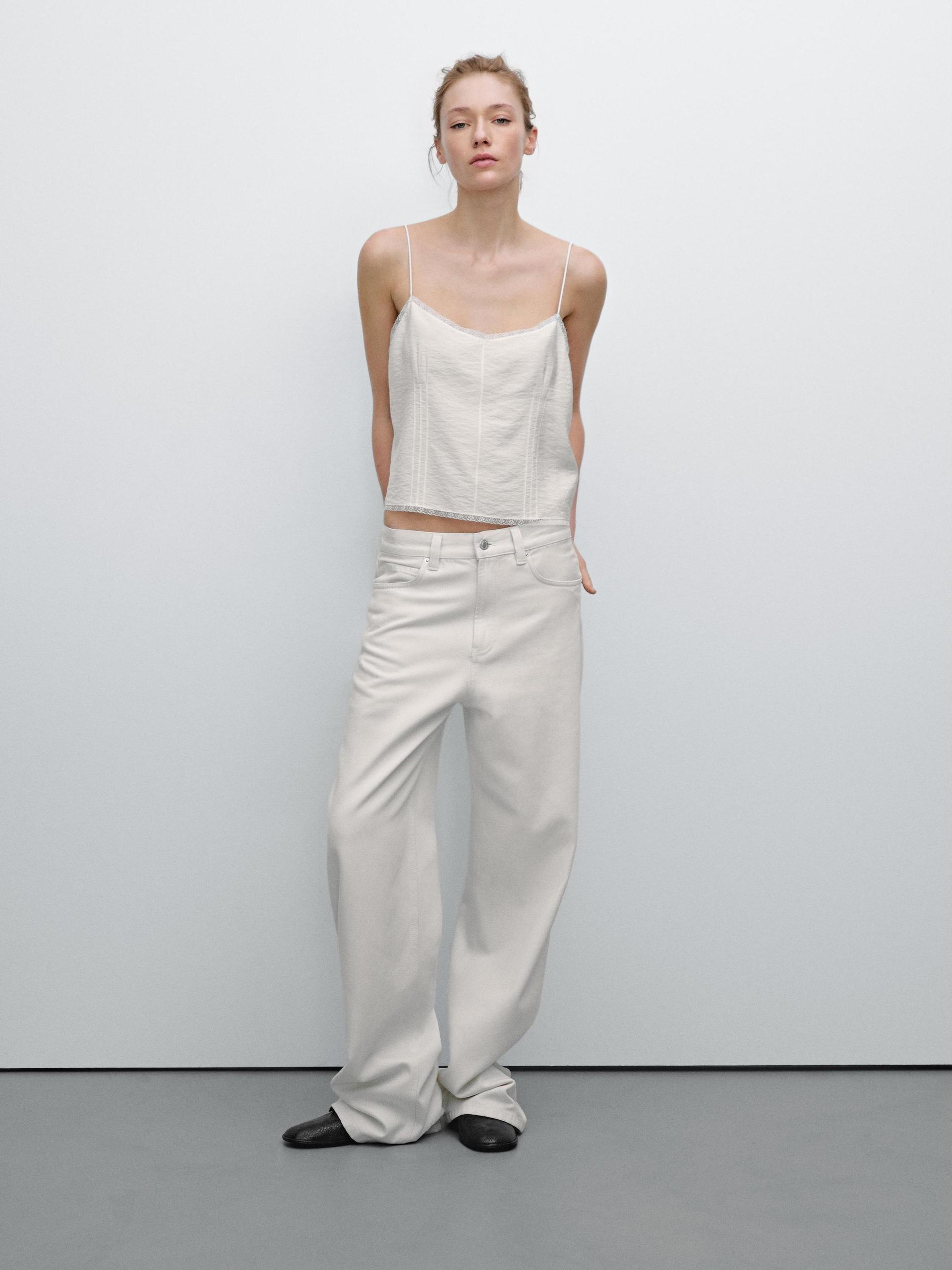 Top En Dentelle Avec Boutonnage Fantaisie - Blanc - L - Massimo Dutti - Femme