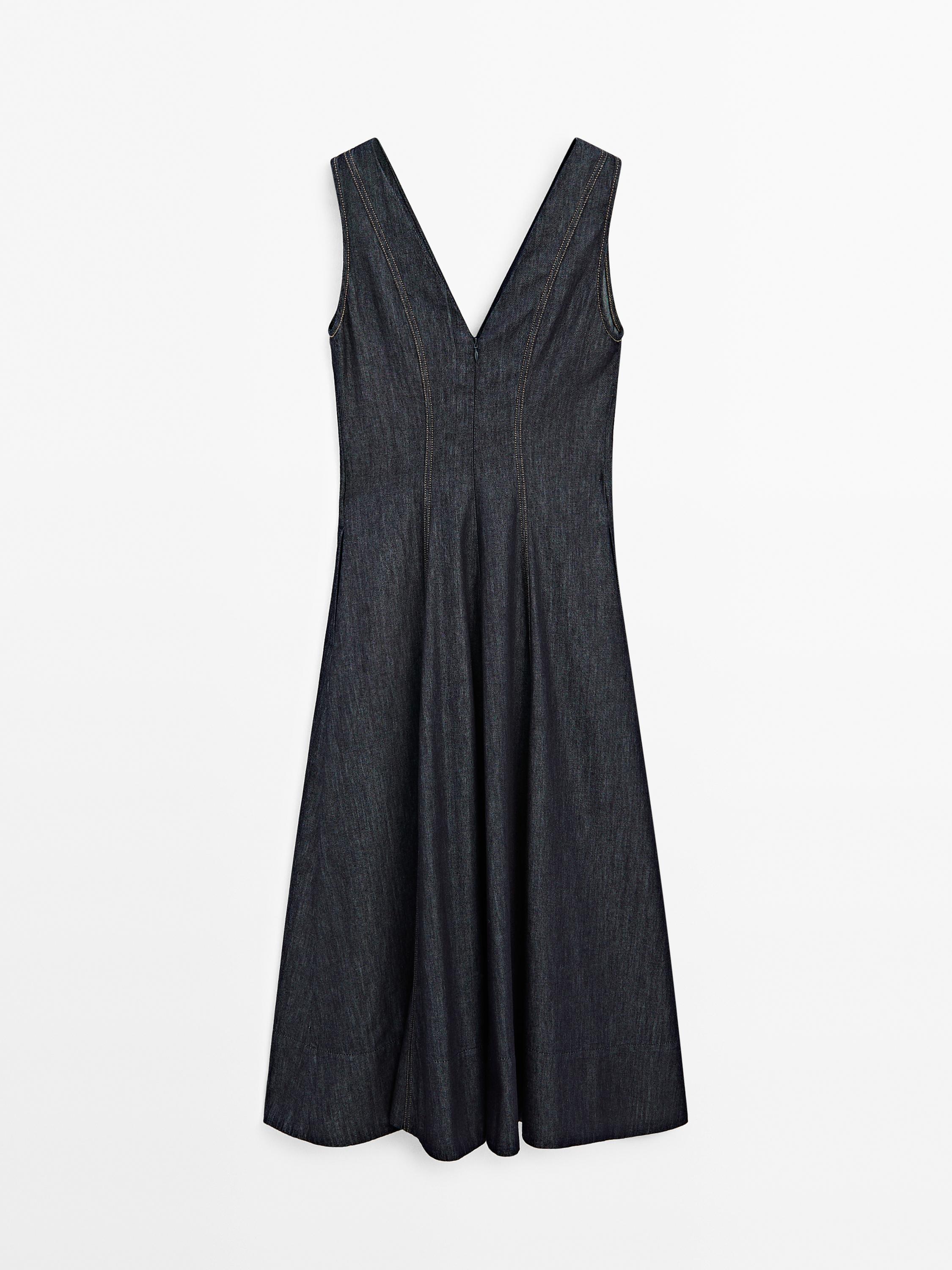 Denim midi dress with seam details