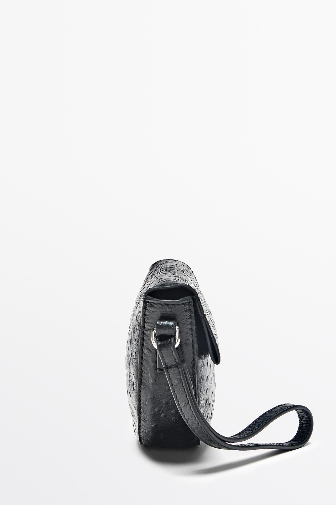Nappa leather texture half-moon mini bag — BLACK