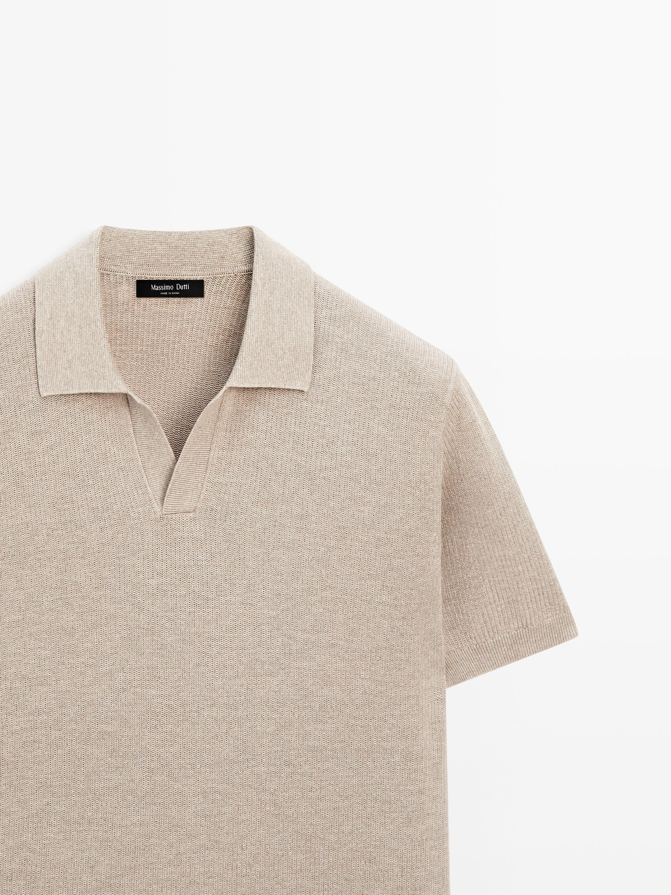 100% cotton knit polo sweater — BEIGE
