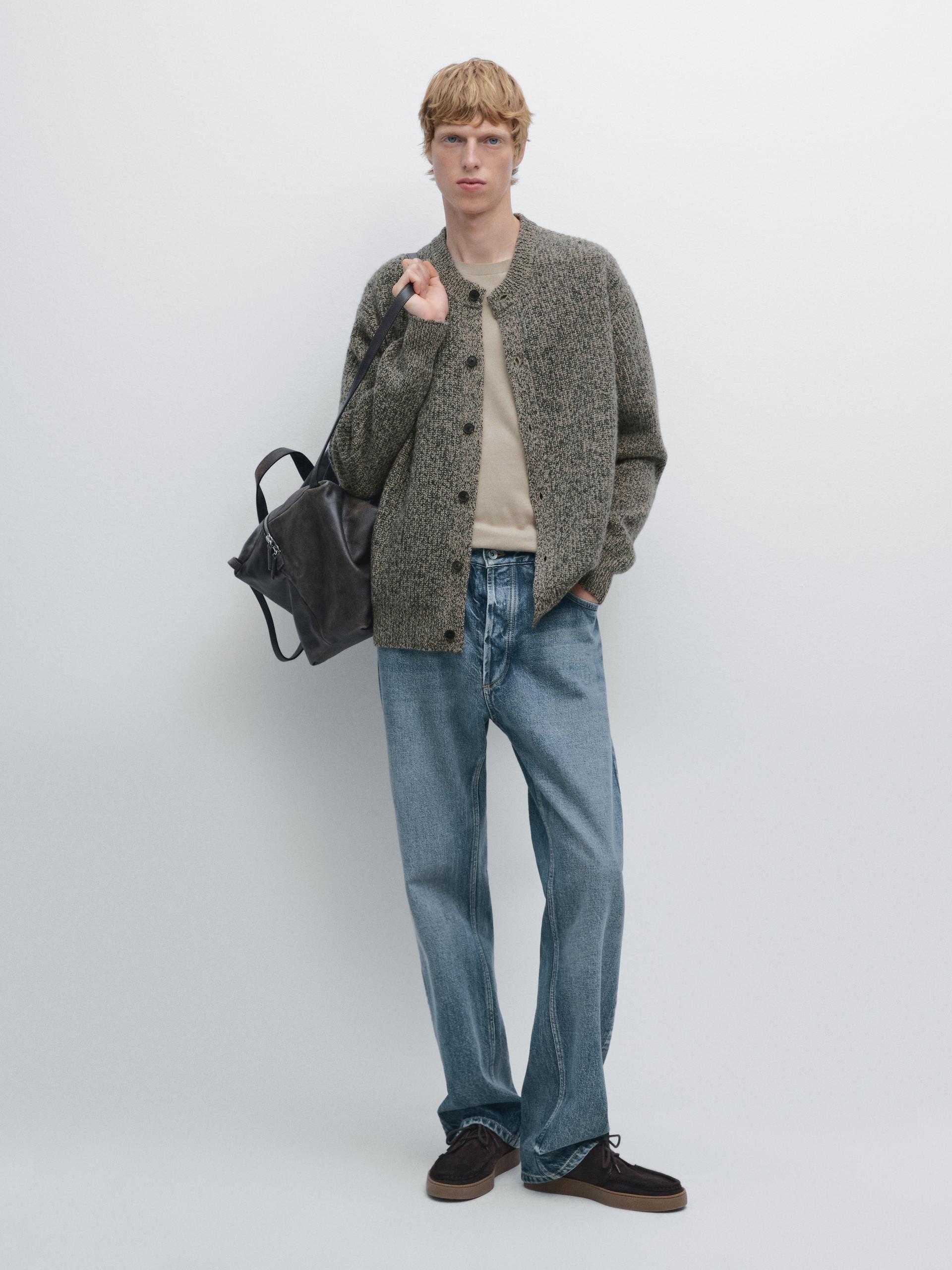 Cardigan In Maglia Jaspé 100% Lana - Sabbia - L - Massimo Dutti - Maschile
