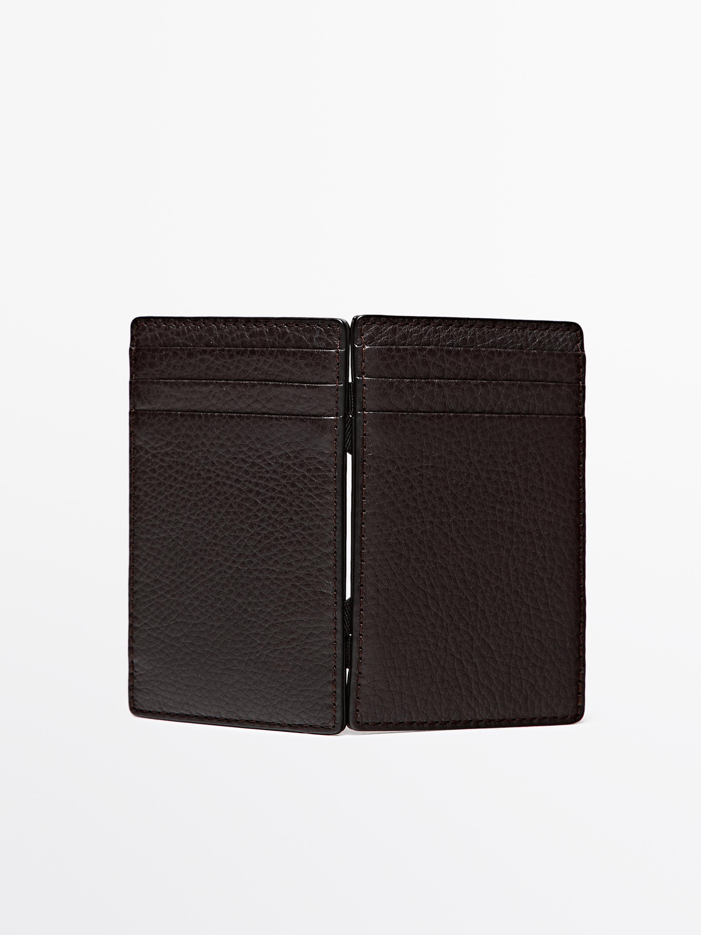 Nappa leather "magic" vertical wallet — BROWN
