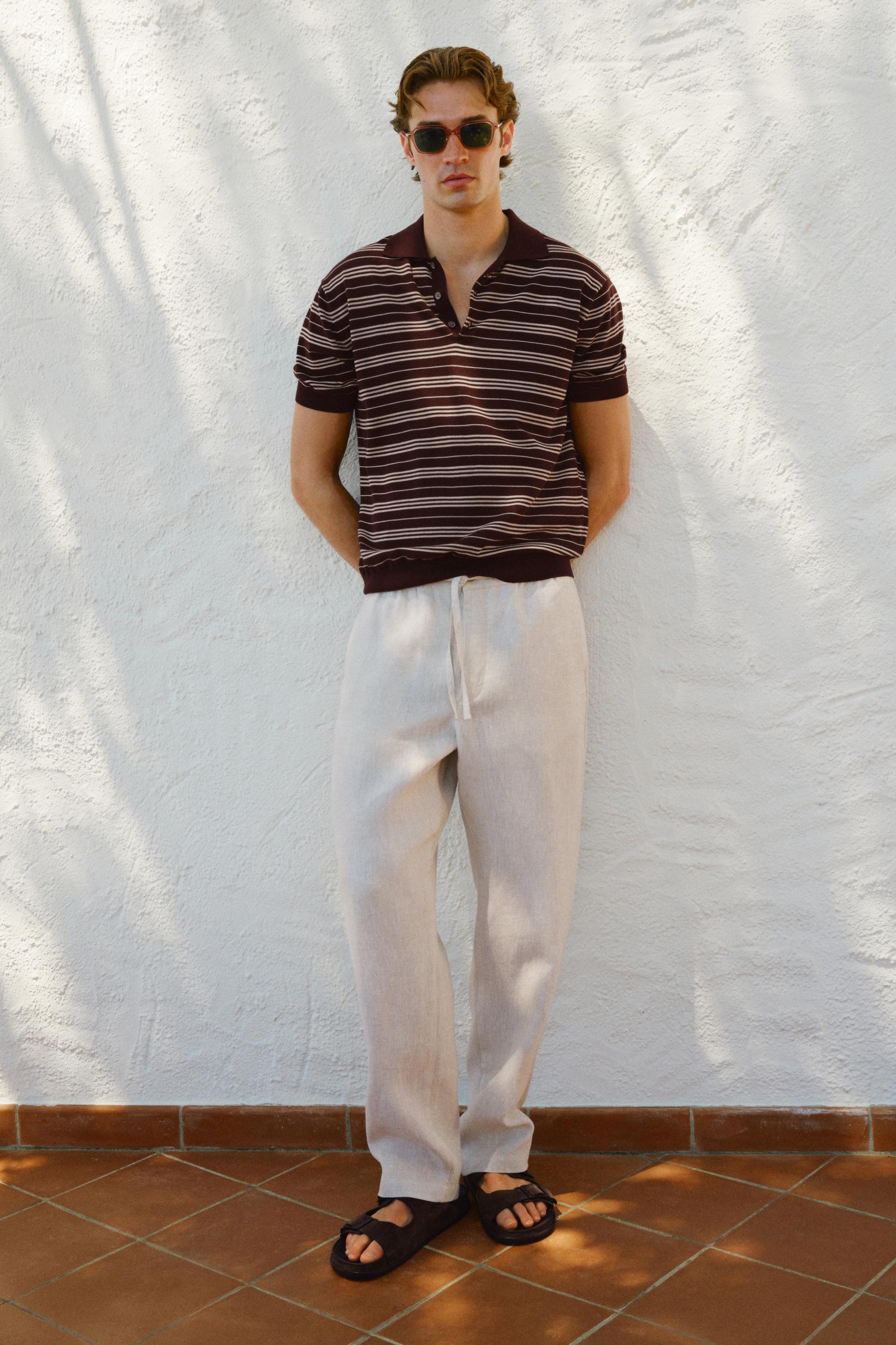 100% Cotton Striped Knit Polo Sweater — BURGUNDY