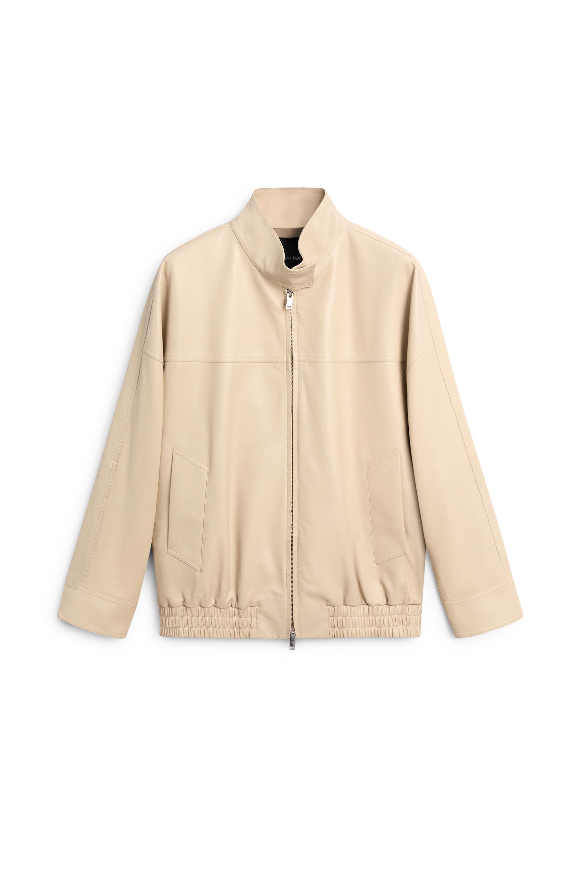 Elastic hem leather jacket — CREAM