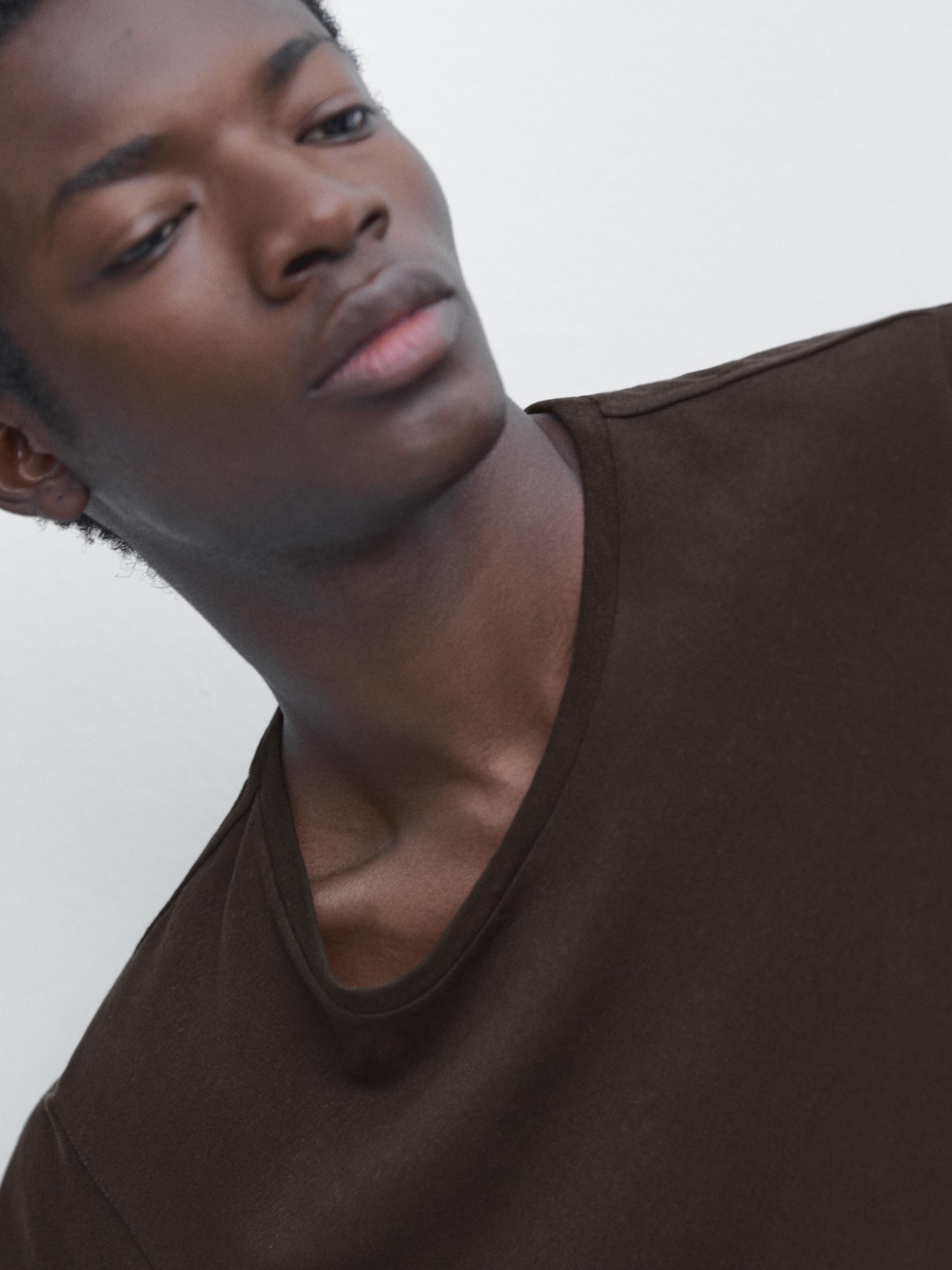 Short sleeve linen and cotton T-shirt — BROWN