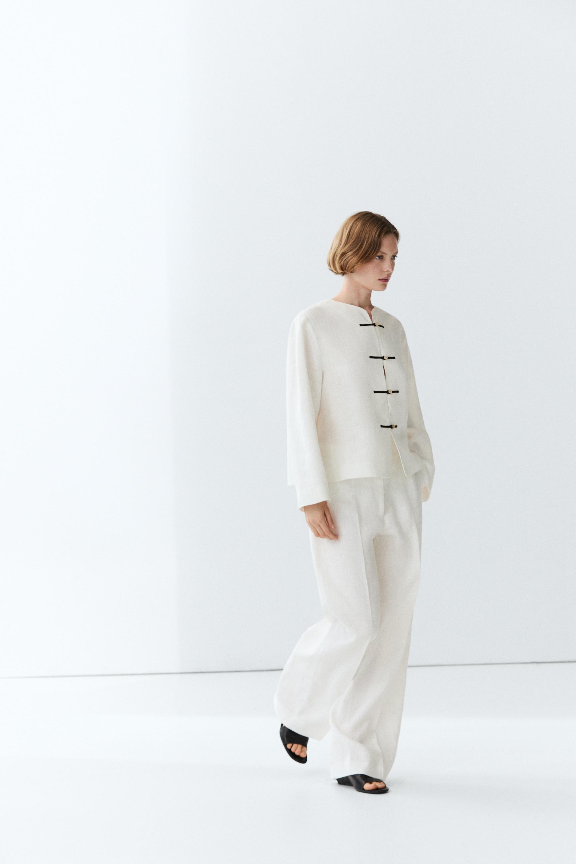 100% linen flowing shirt with button detail — Off white