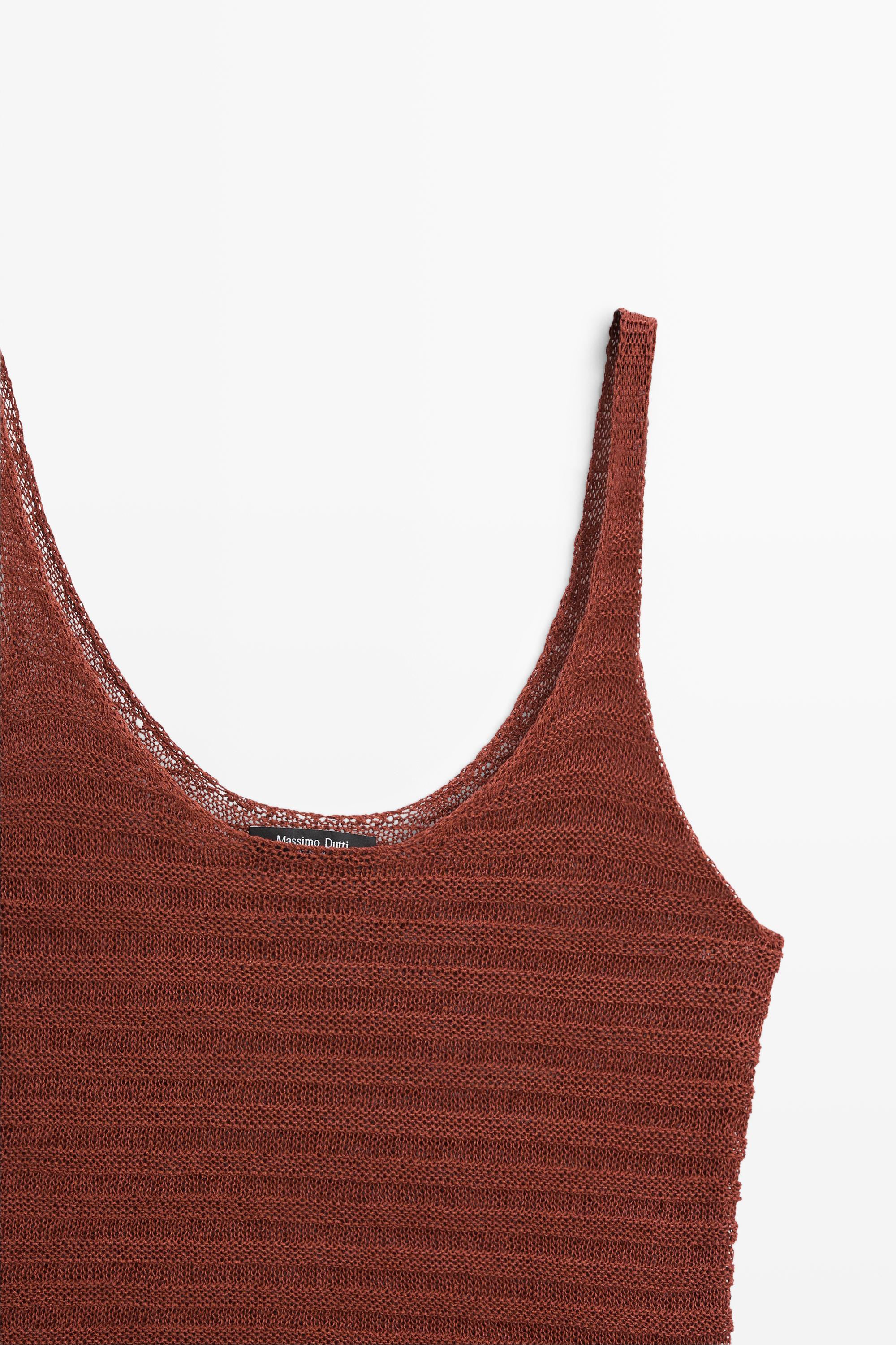 Textured knit strappy top — RUSSET