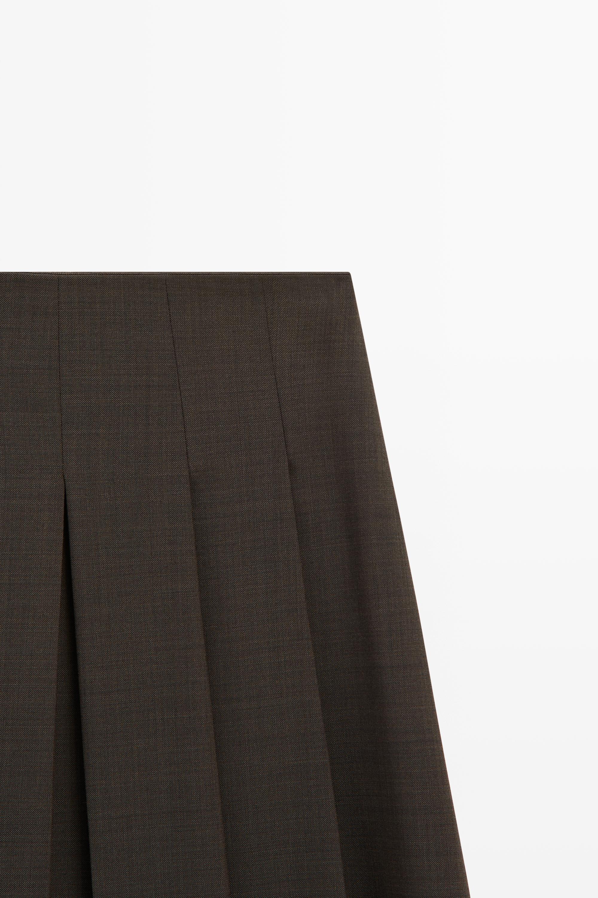 Wool blend pleated mini skirt — Chocolate