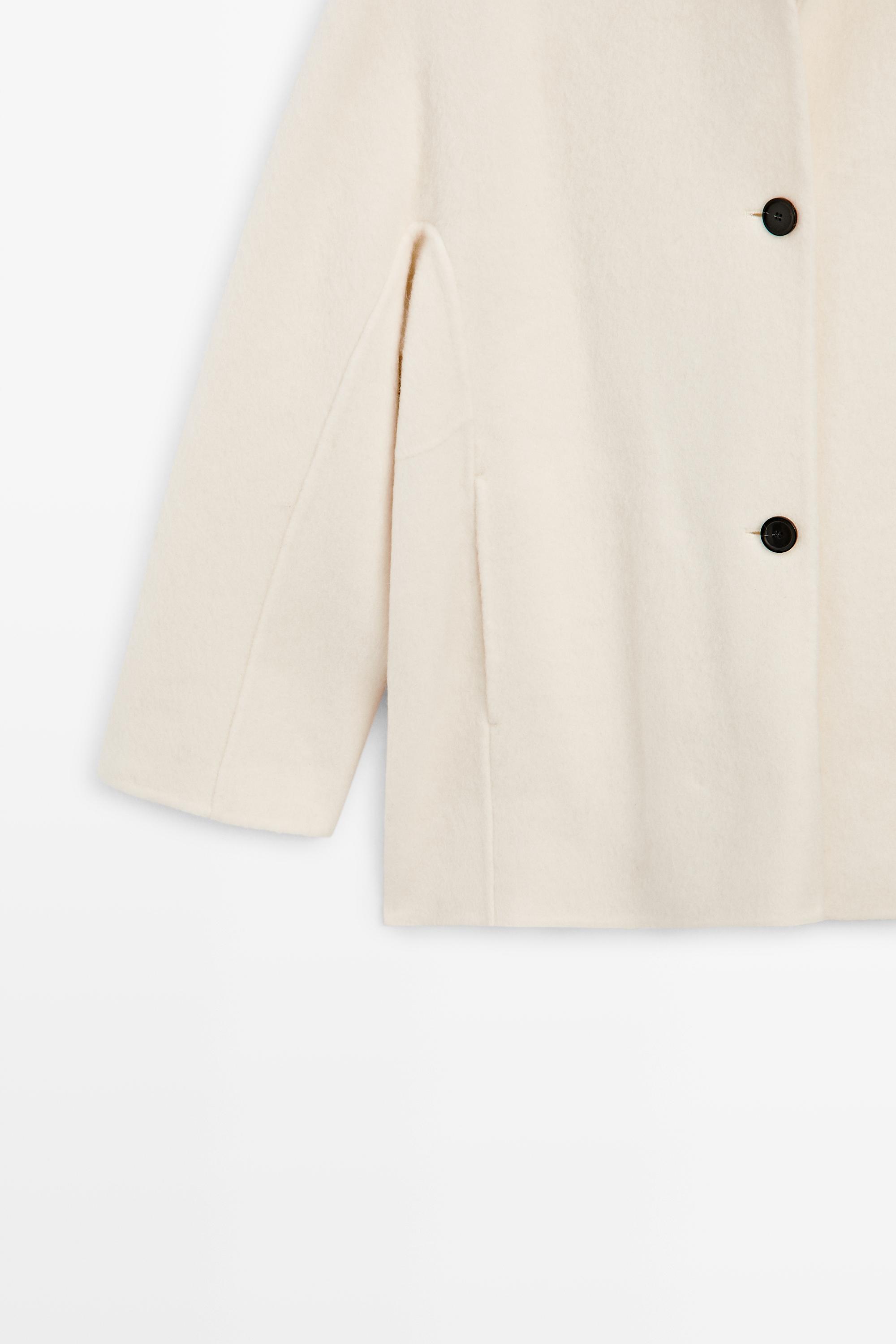 Medium single-breasted wool blend coat — Off white