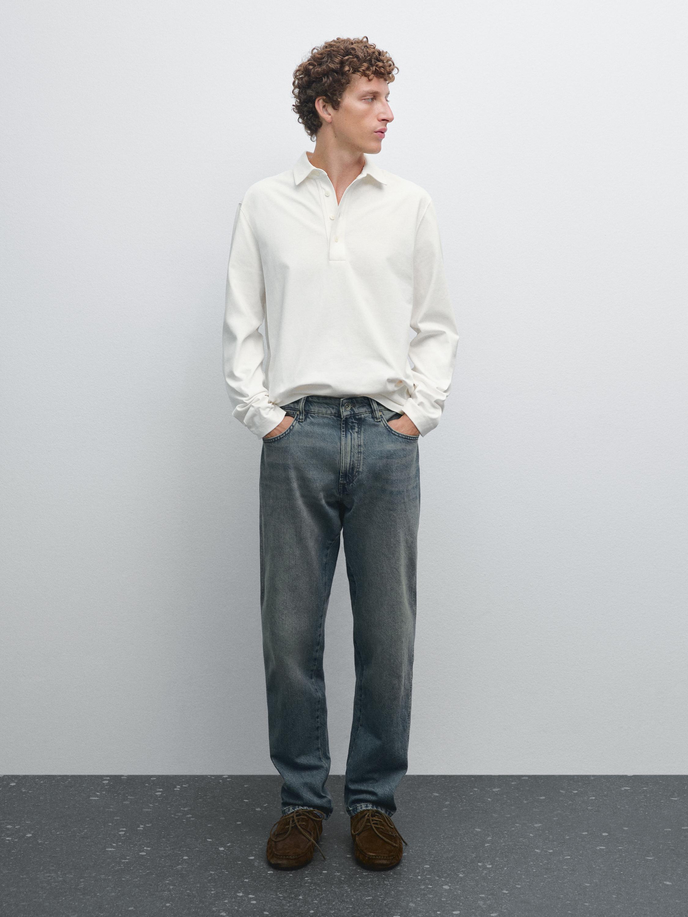 Polo manga larga 100% algodón · Crudo · Polos Massimo Dutti