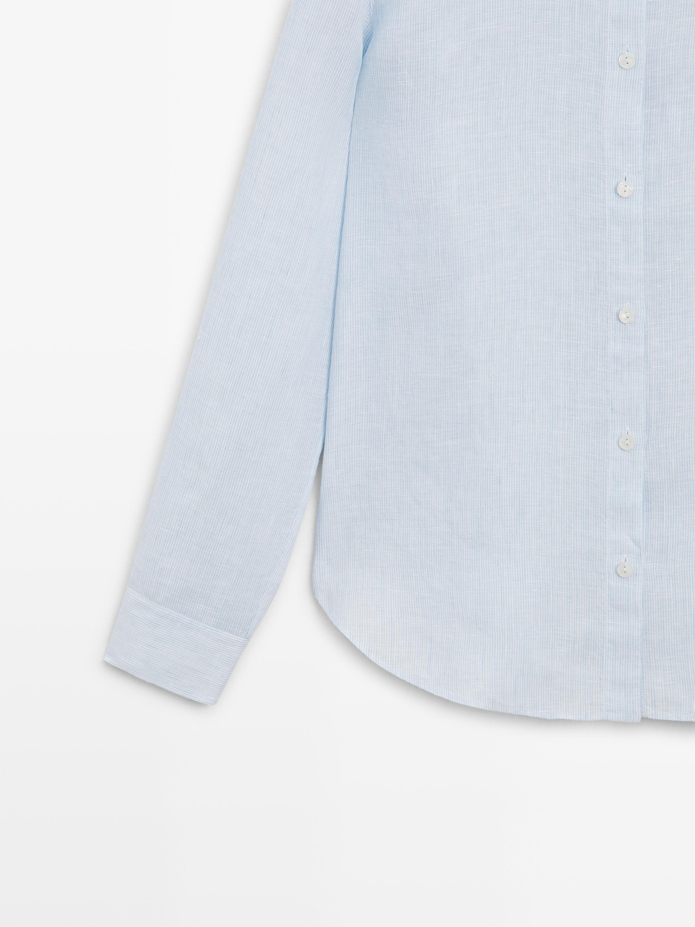 Regular fit 100% linen pinstriped shirt — SKY BLUE