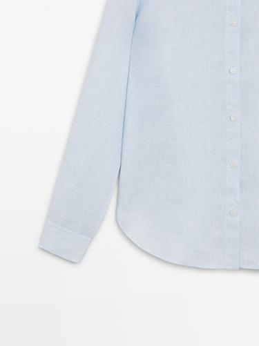 Regular fit 100% linen pinstriped shirt — SKY BLUE 7