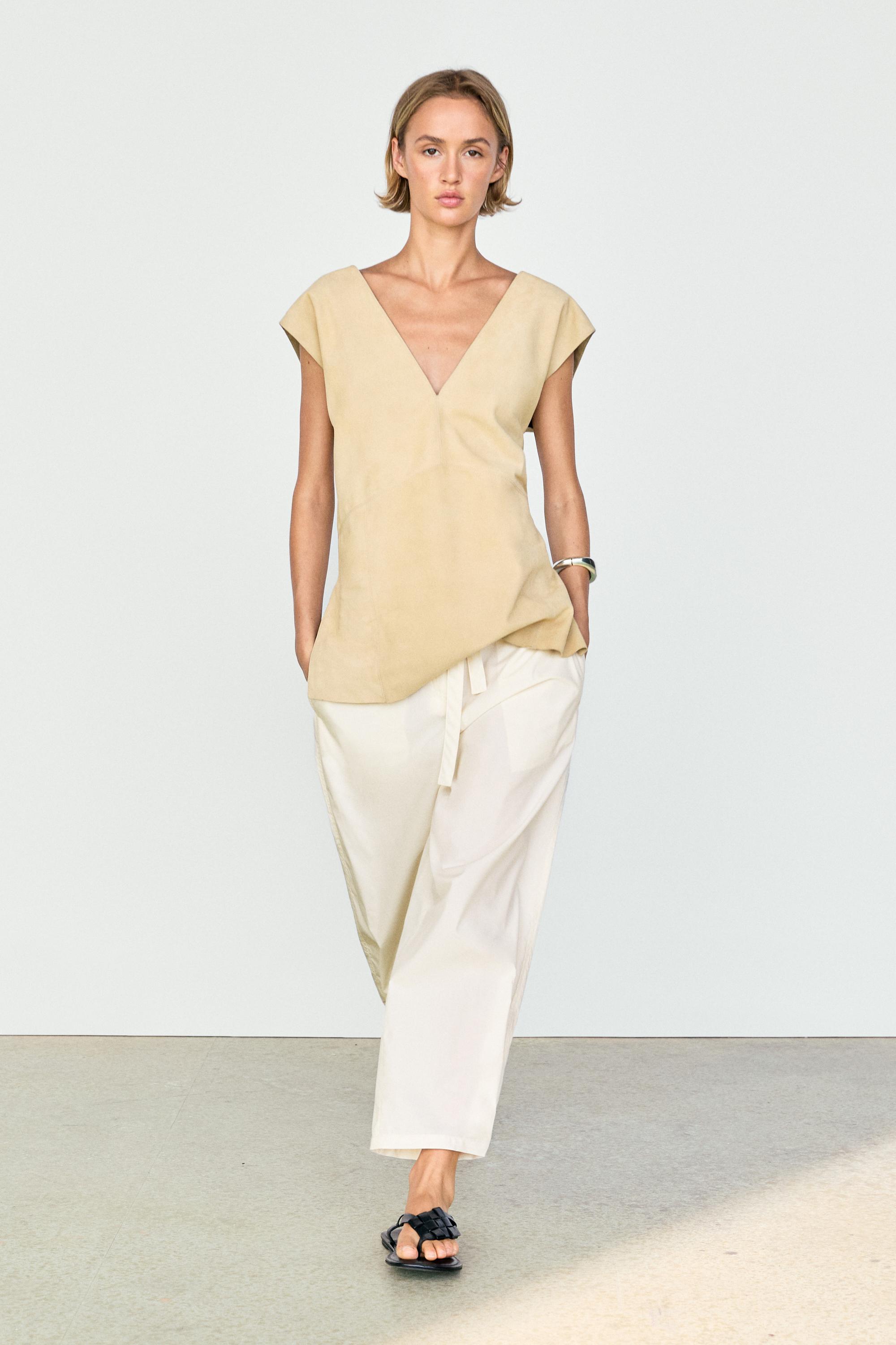 Cotton blend pants with tie detail — WHITE