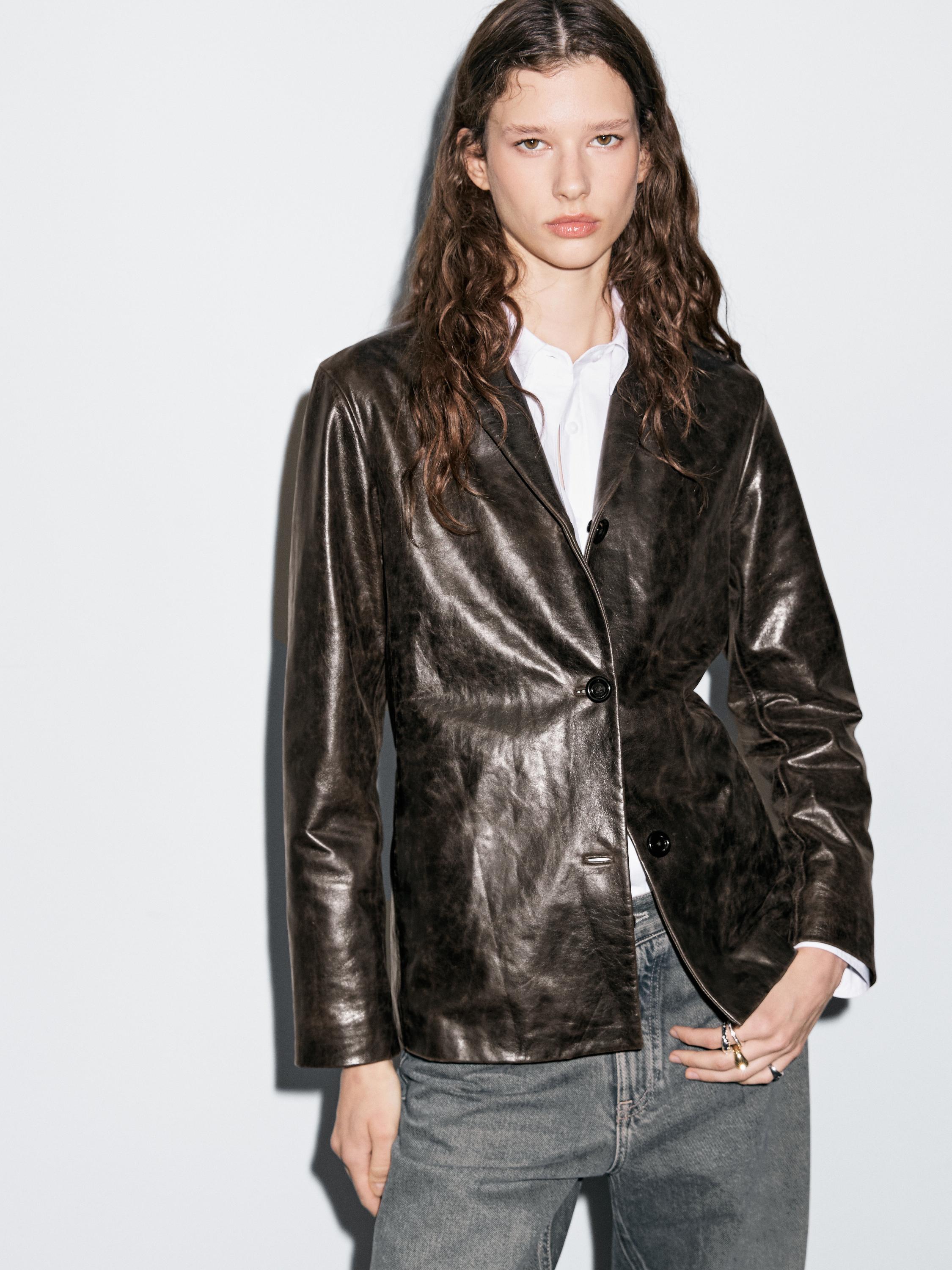 Nappa leather blazer with distressed finish