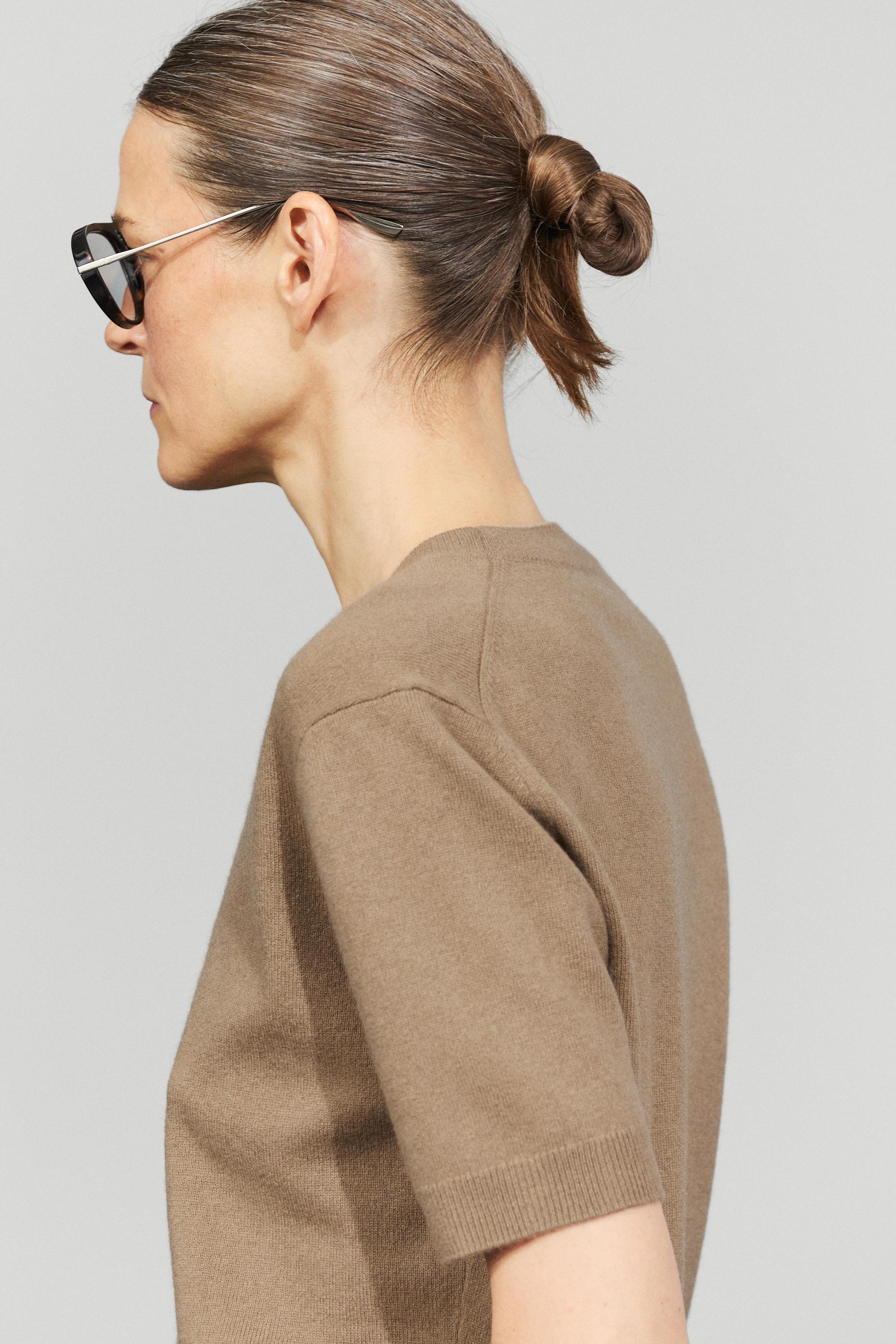 Wool blend short-sleeve knit sweater — GREENISH