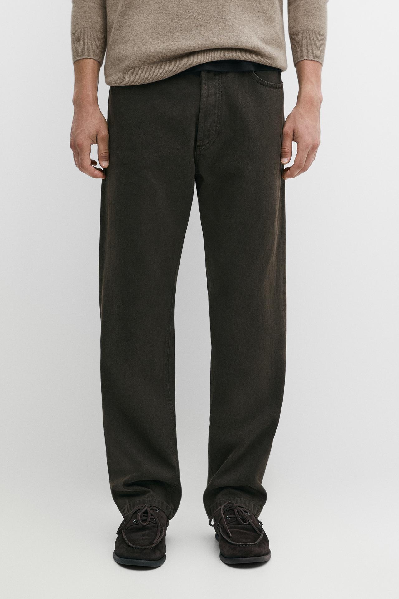 Tapered fit denim-effect pants — Chocolate