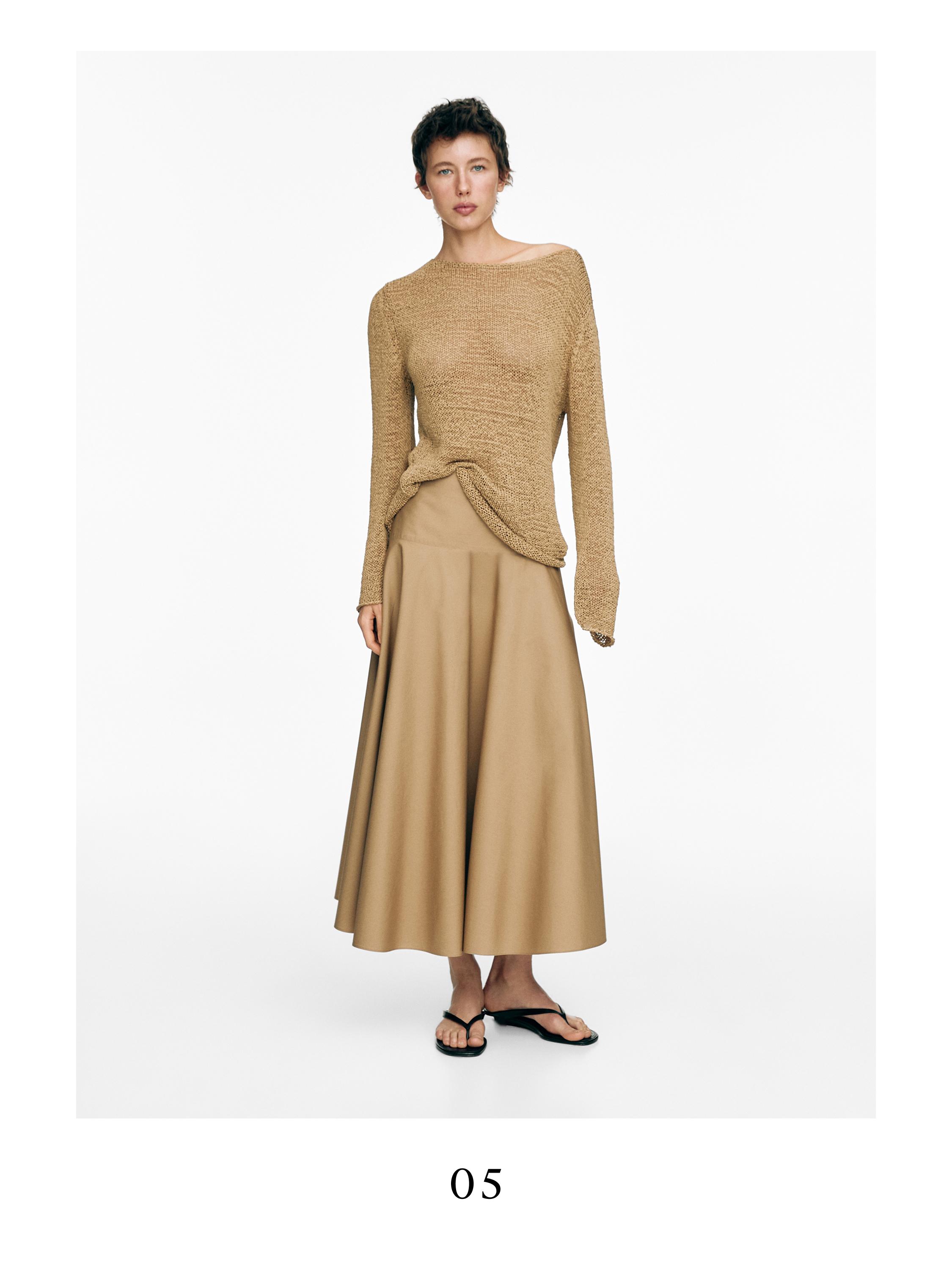 Flounce midi skirt with yoke detail — CAMEL
