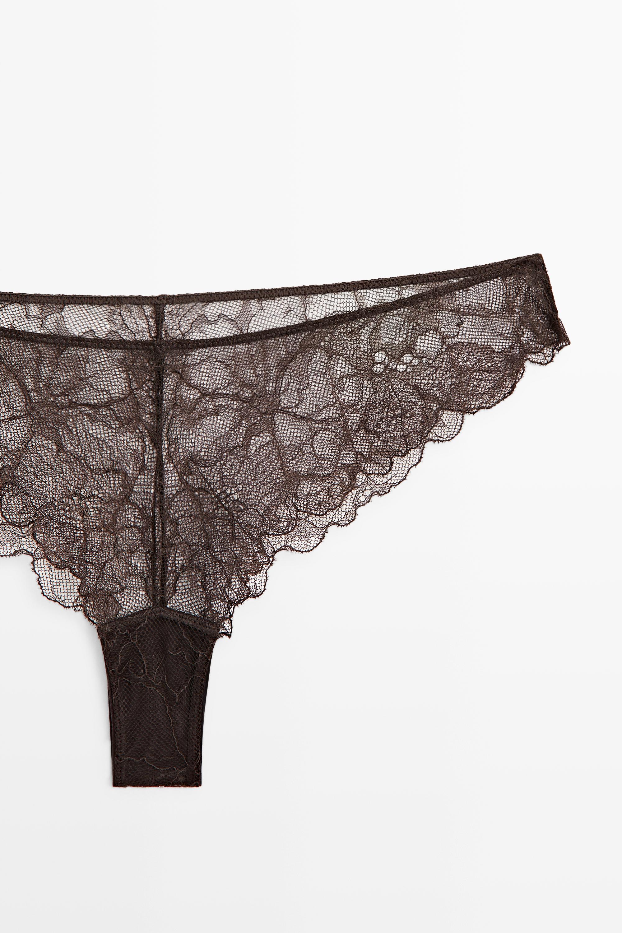 Floral lace briefs — BROWN