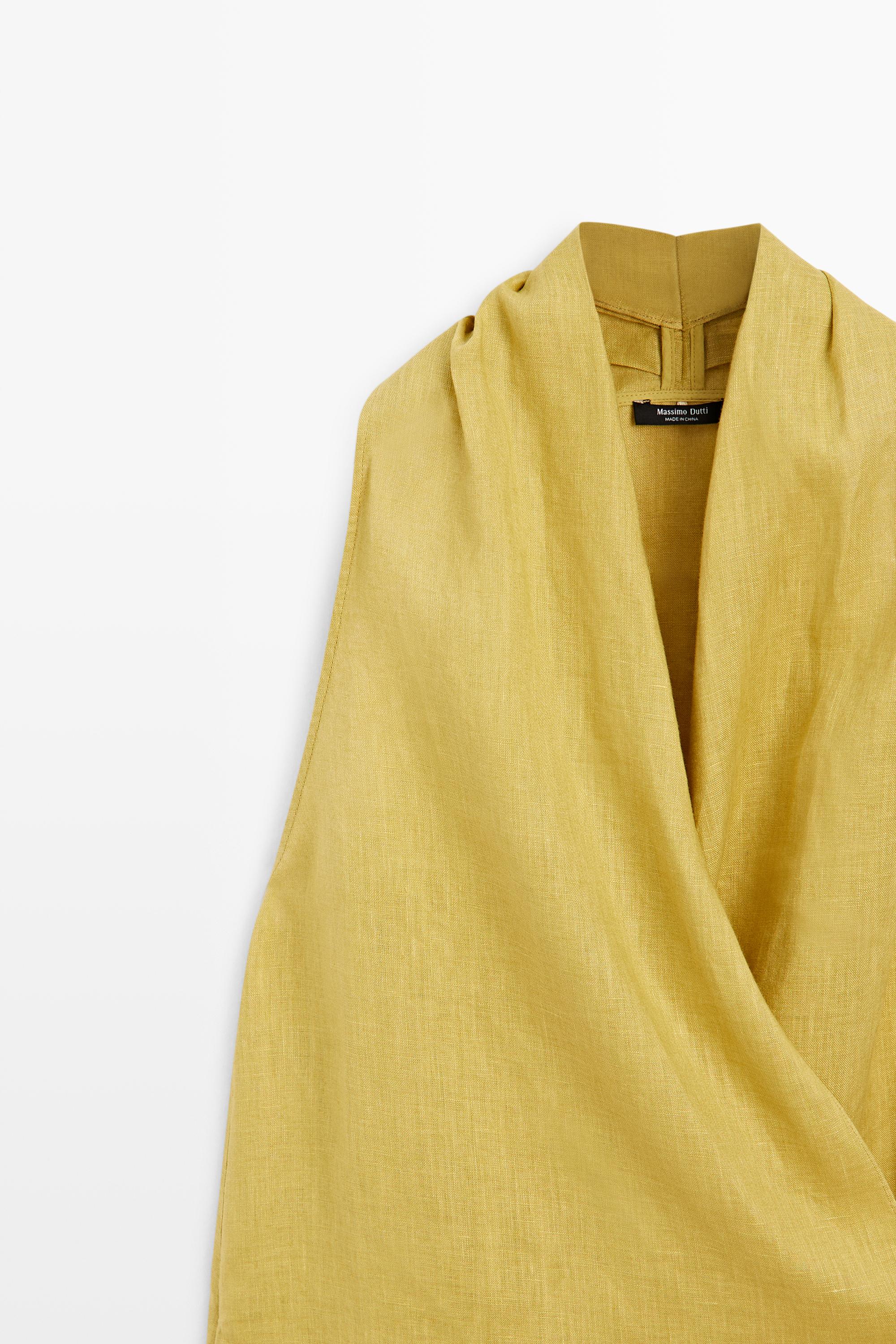 100% linen crossover halter top — LIME