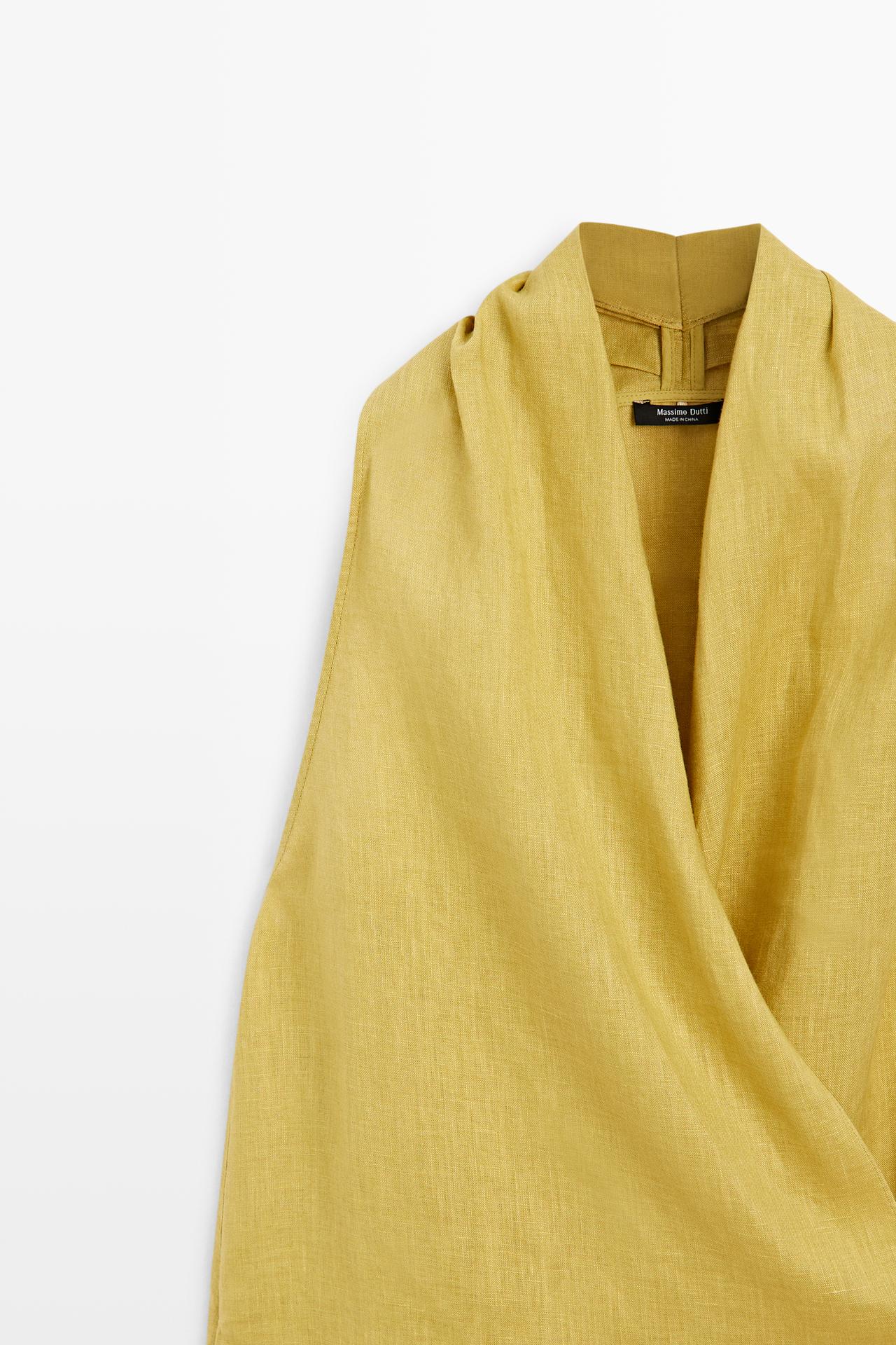 100% linen crossover halter top — LIME