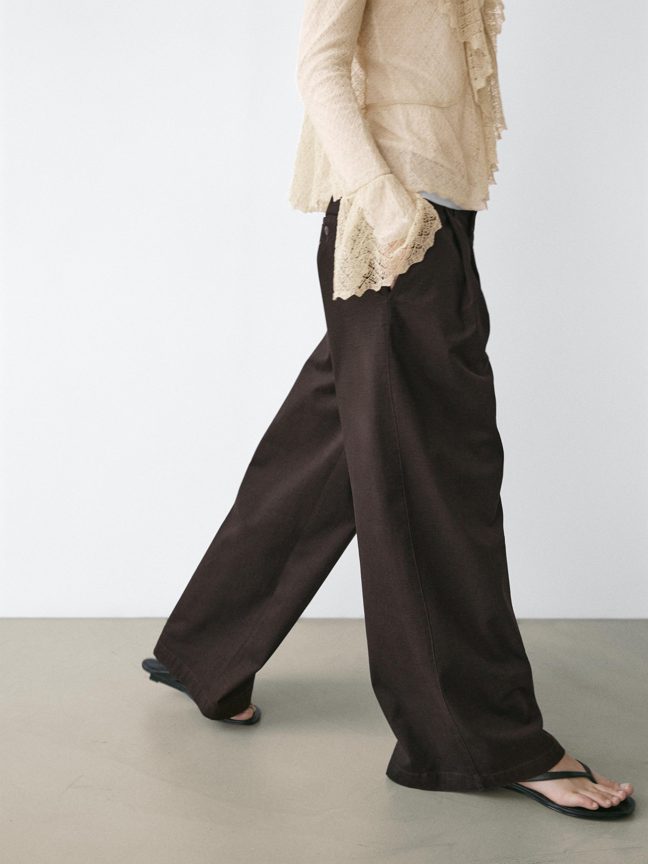 Wide-leg trousers with darts — CAMEL