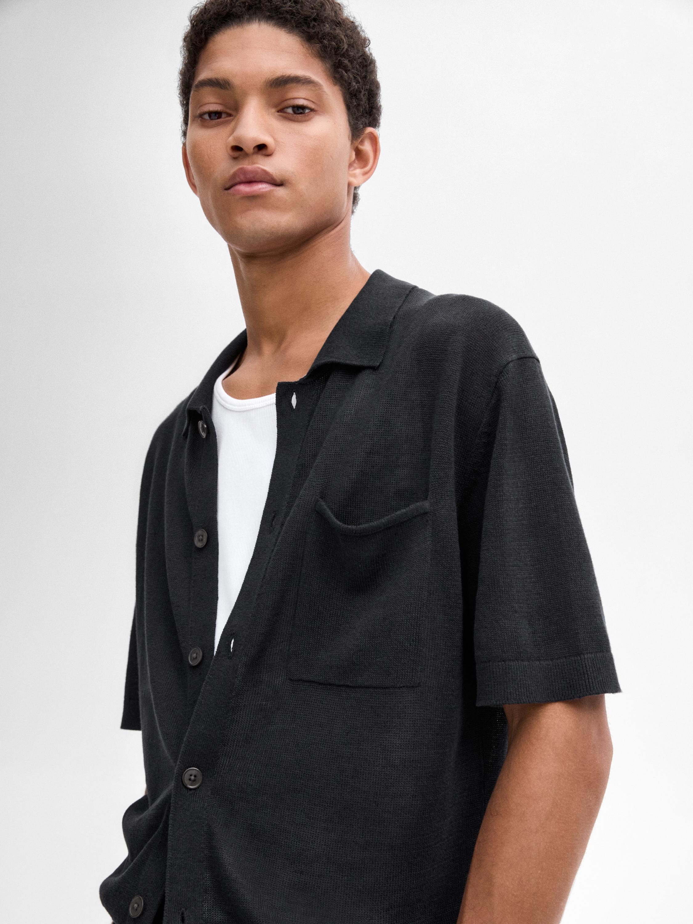 Linen blend short sleeve cardigan