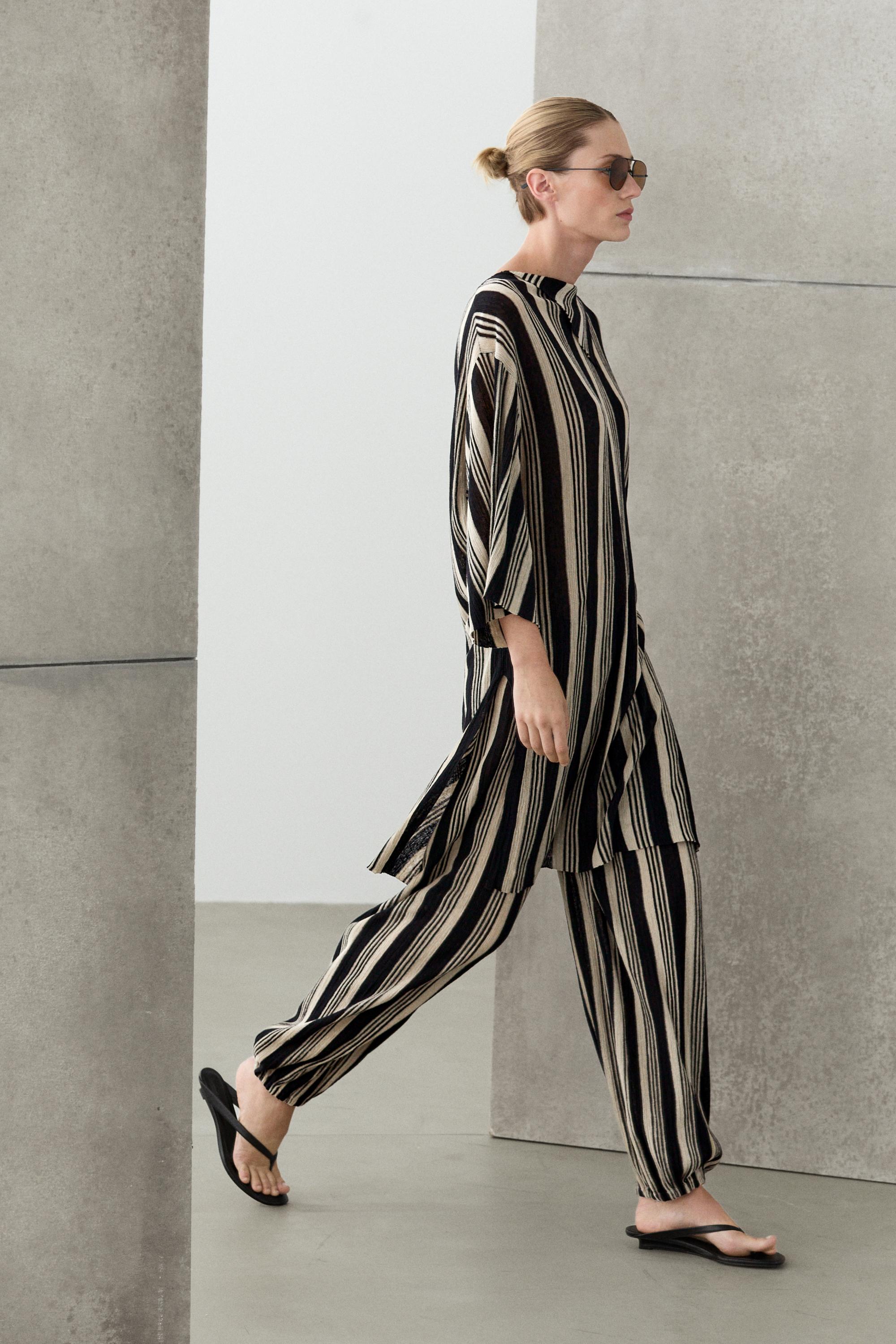 Striped sarouel co-ord pants — BLACK