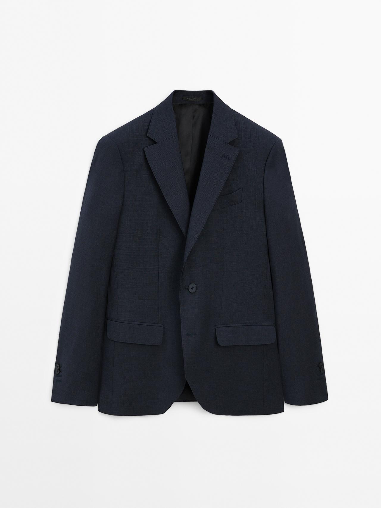 Massimo Dutti - Herre - Blazer Med Hanefjedsmønster - Marineblå - 50