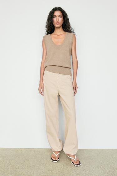 Cotton-blend ribbed knit vest — SAND 8