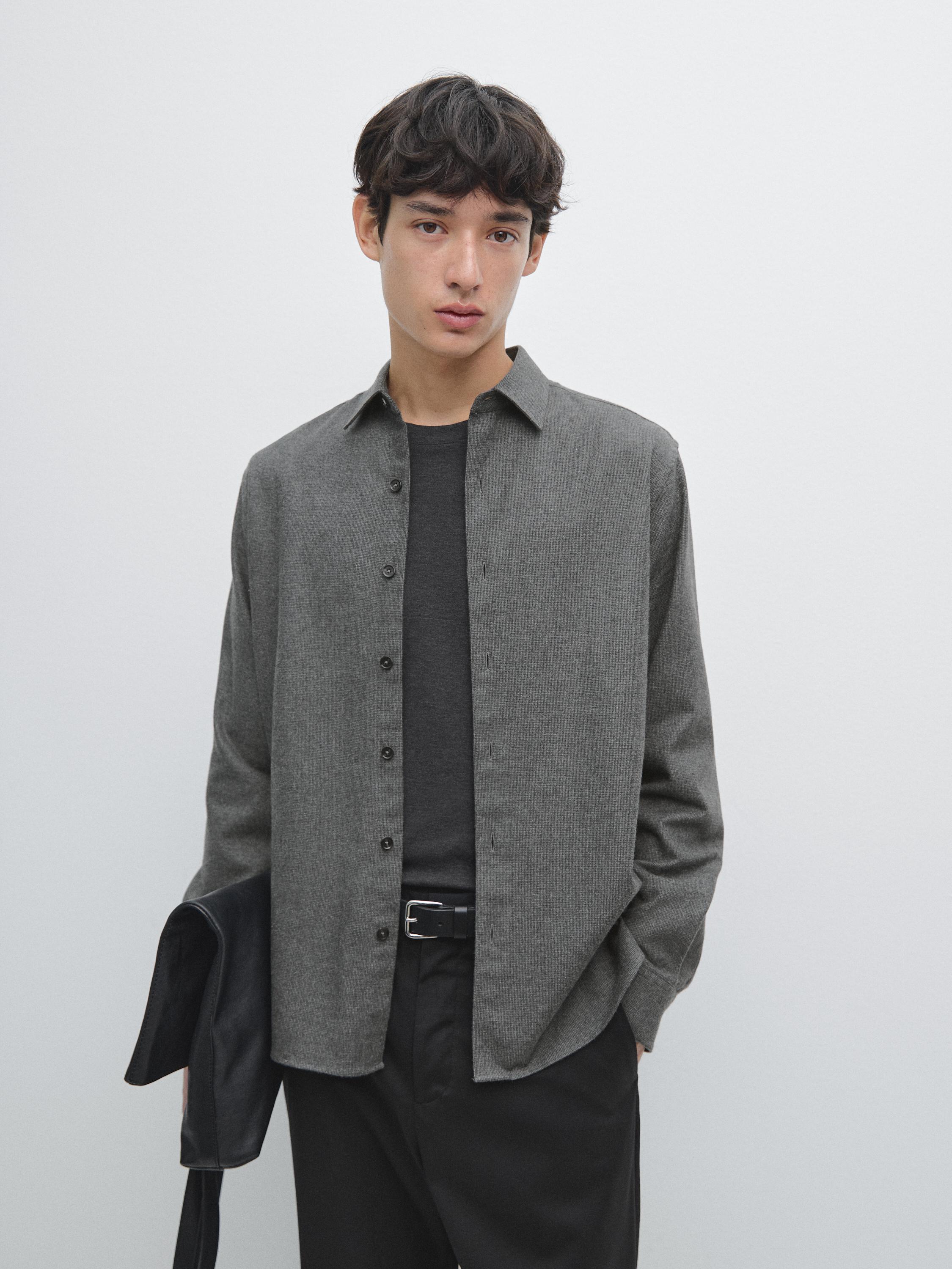 Klasikinio kirpimo languoti tekstūrinio melanžinio audinio marškiniai