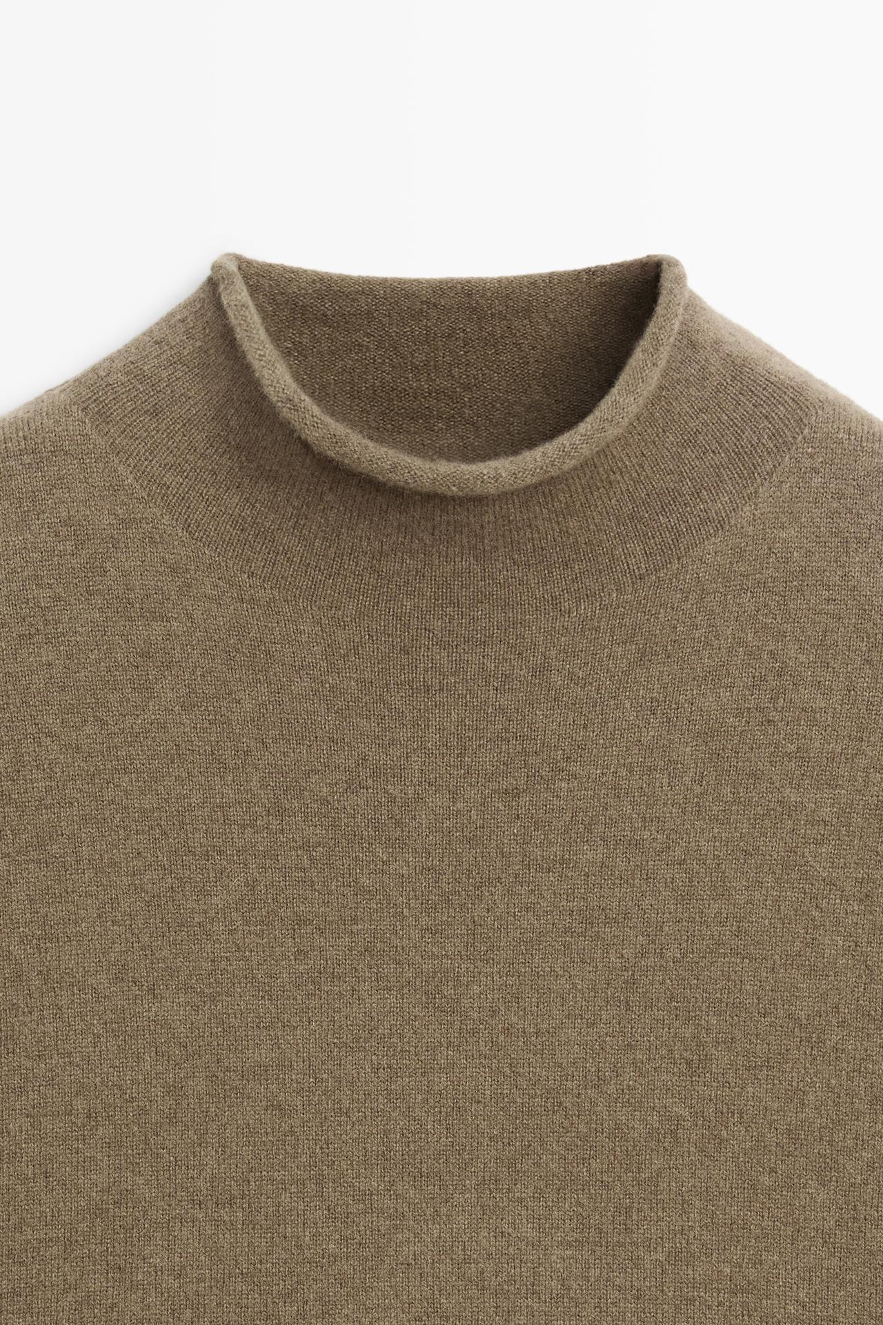 Wool-blend knit mock neck sweater — BEIGE