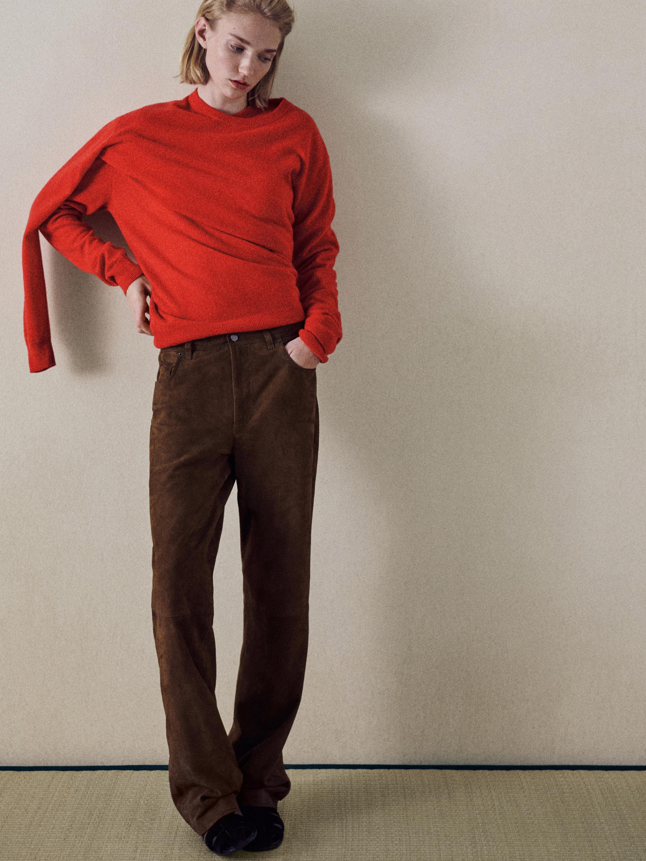 100% cashmere long sleeve sweater — ORANGE