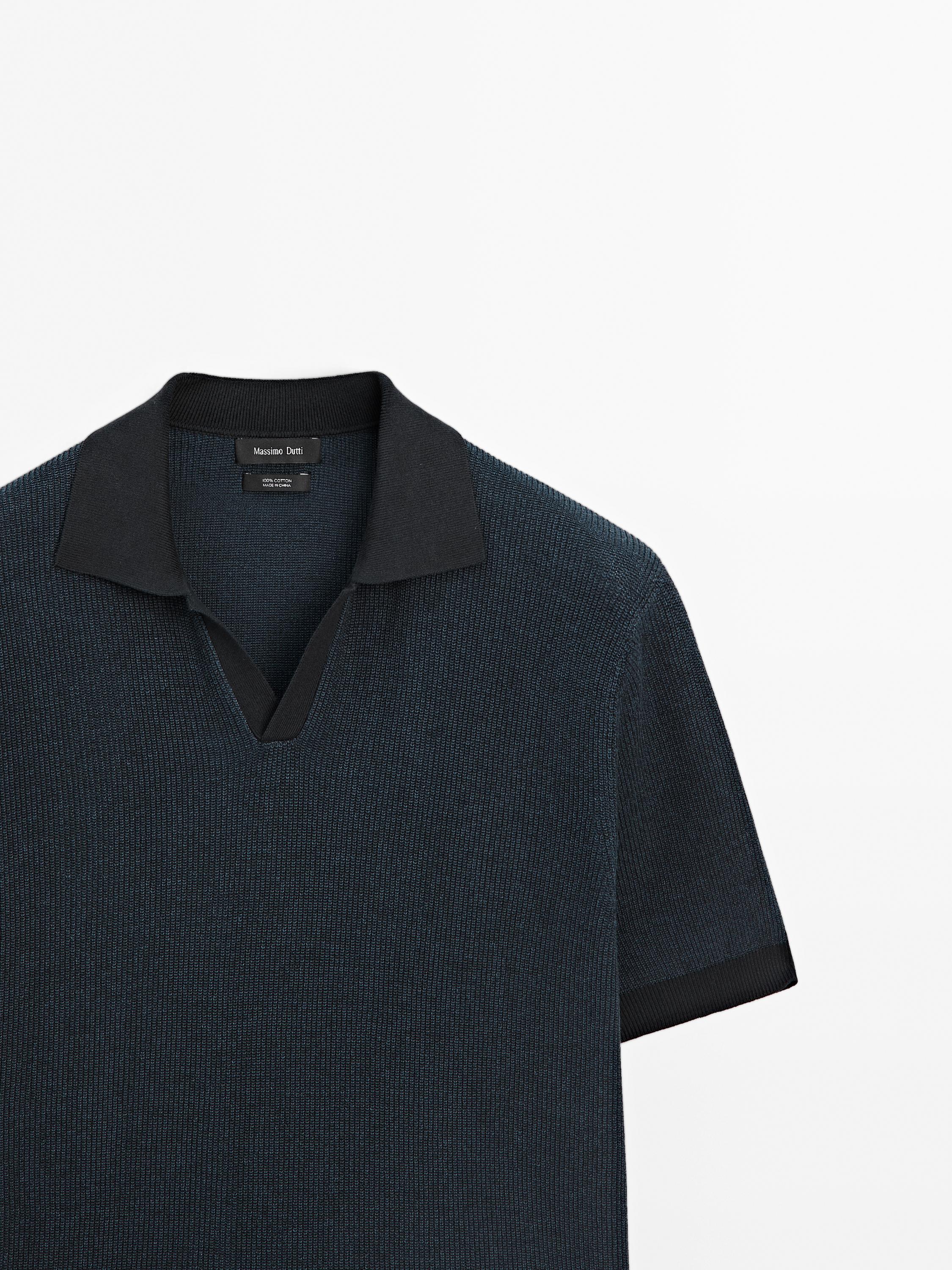 100% cotton contrast polo sweater