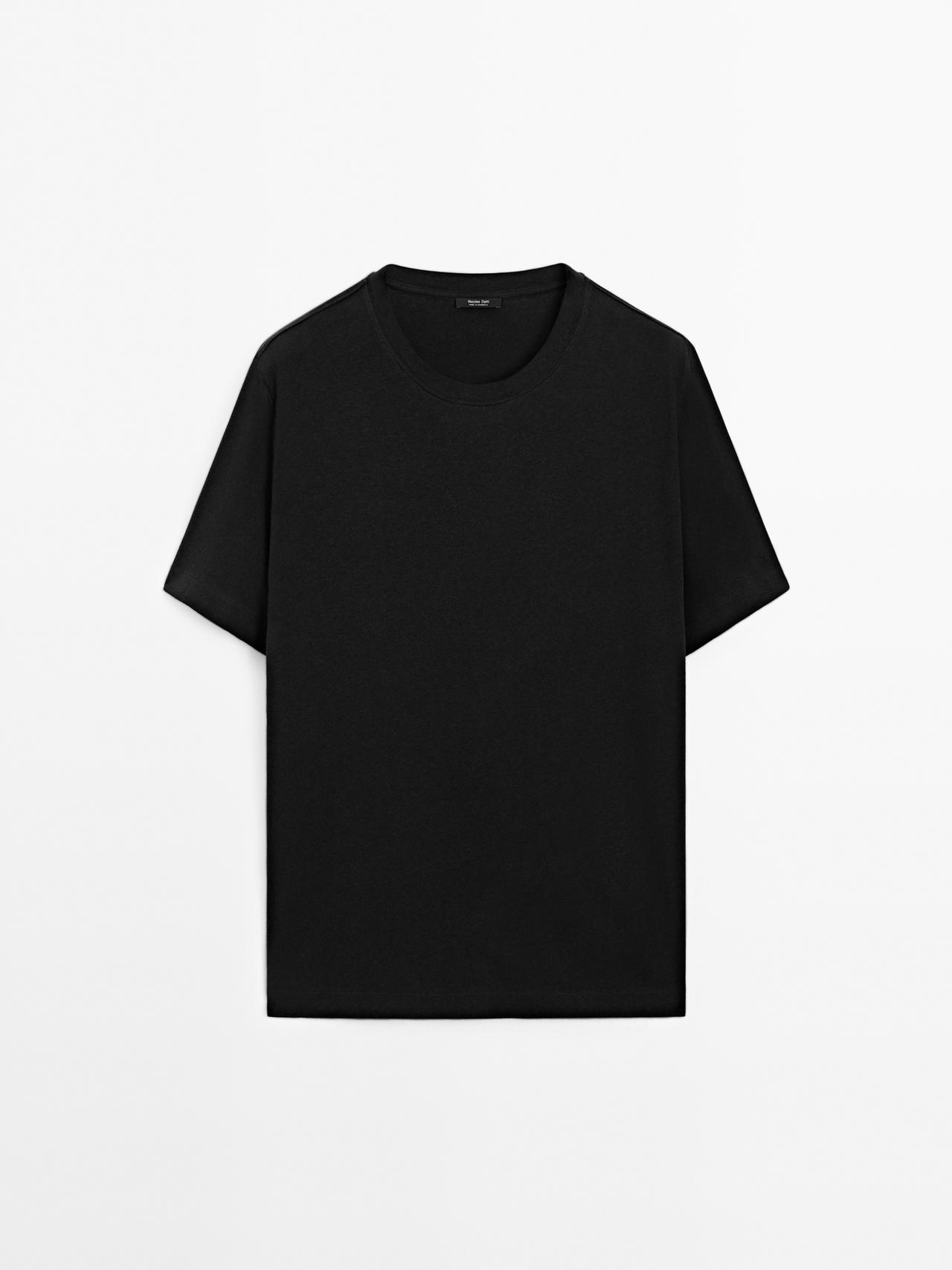 Massimo Dutti - Herre - Kortærmet T-Shirt I Hørblanding - Sort - S