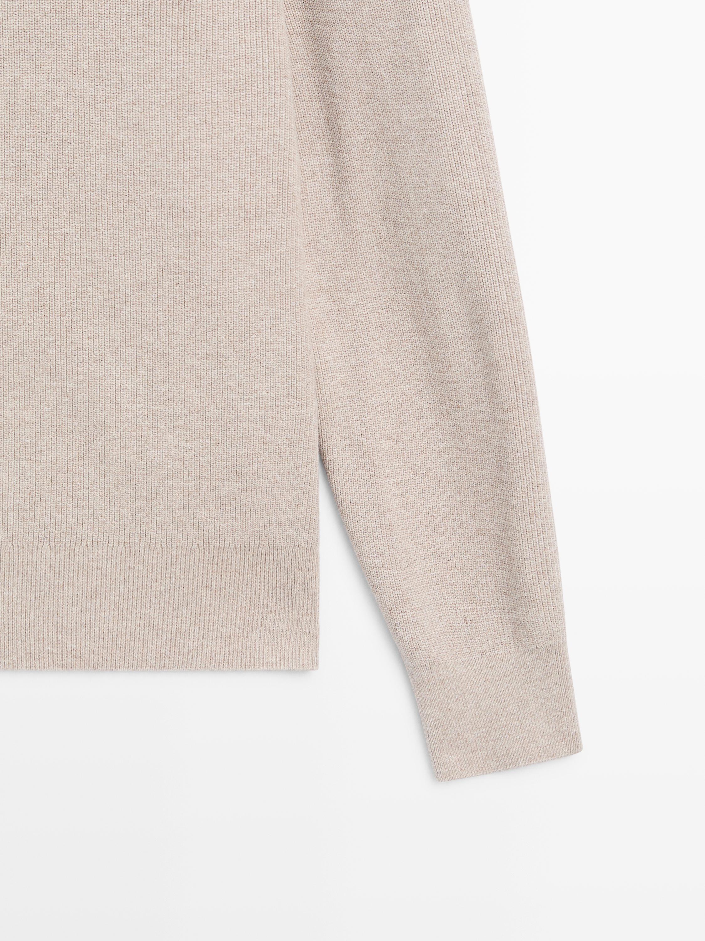 100% cotton knit henley sweater — BEIGE