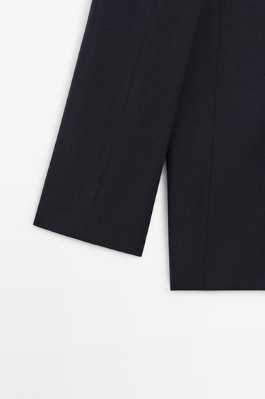 Wool blend blazer with stand-up collar — DEEP BLUE 7