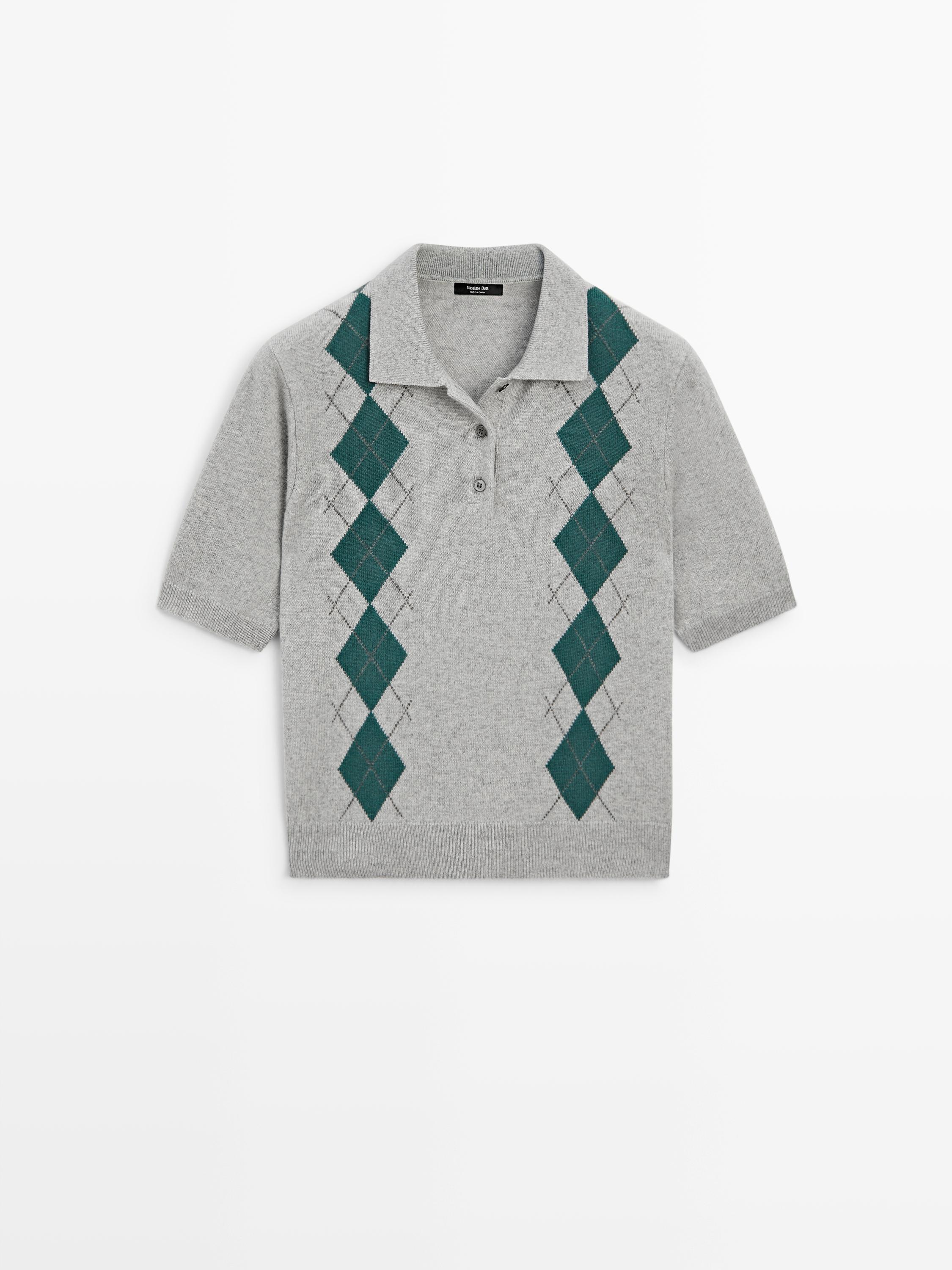 Short sleeve argyle knit polo shirt